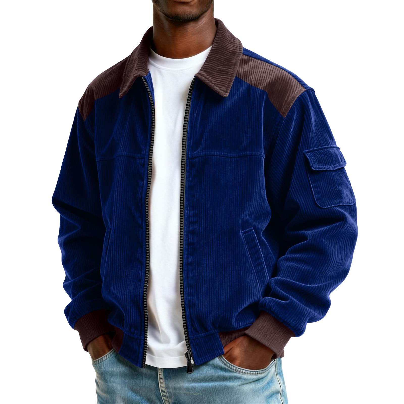 Cordjacke Herren Oversize Hemdjacke mit Reissverschluss Sweatjacke ohne Kapuze Herbstjacke Männer Übergangsjacke Modern Herrenjacke Langarm Winter Freizeitjacke Sportlich