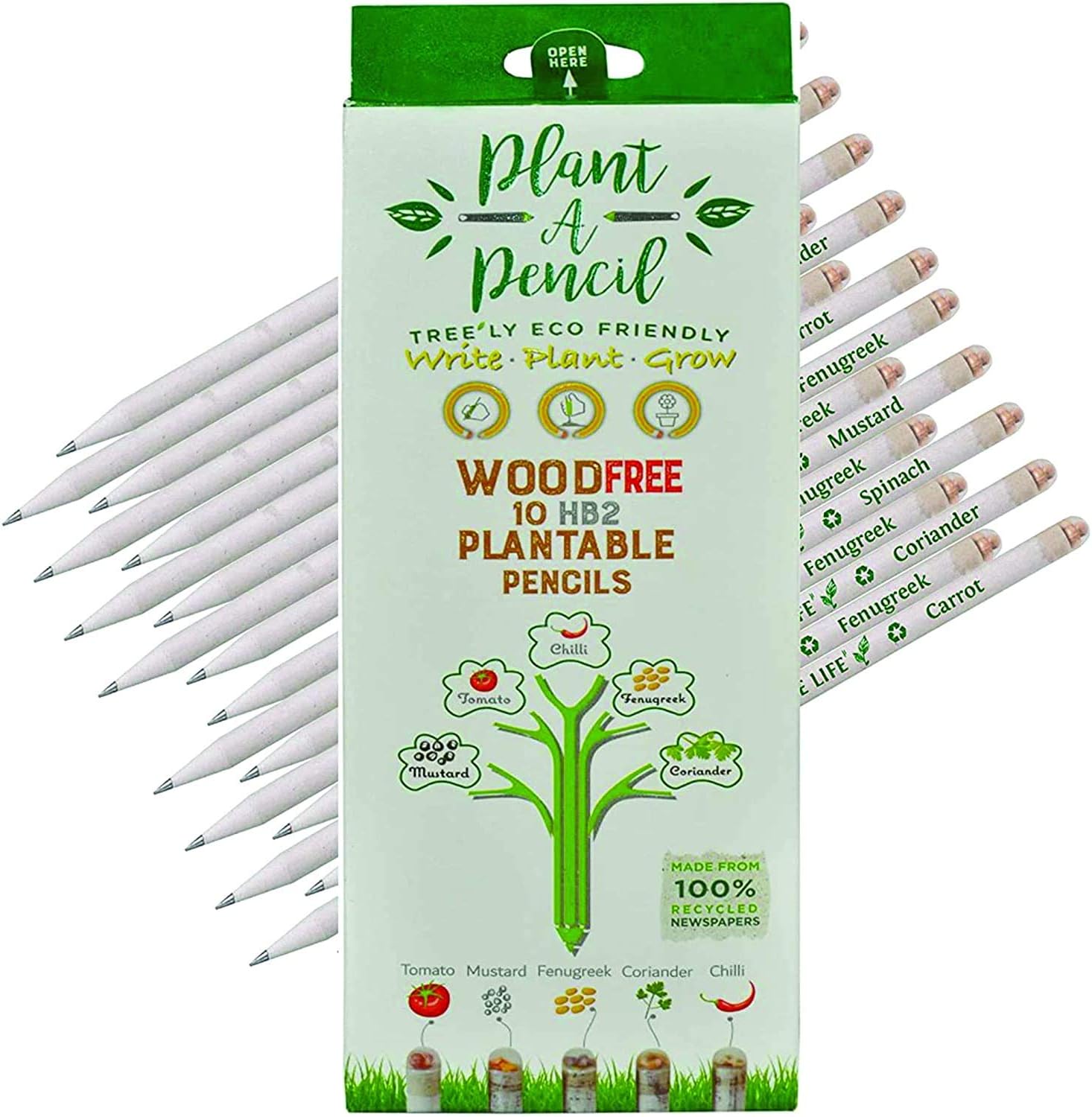 Plantable Graphite Pencils With Seeds Hb 2 Extra Dark Made From Recycled Newspapers Eco Friendly 5 Assorted Seeds 10 Pack