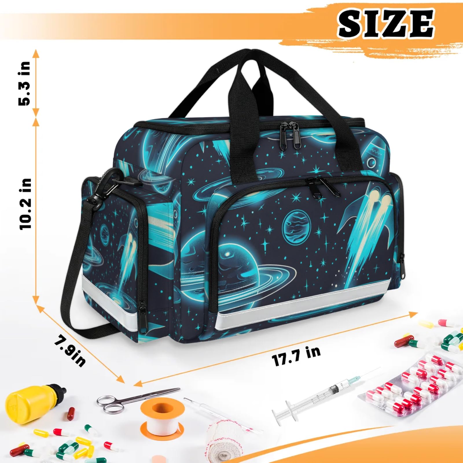 GzLeyigou First Aid Bags Empty, Rocket Valiant Astronaut Emergency Bag First Aid Kit Multiple Compartment Kit Carrier On Call Trauma Bag For Paramedics Emergency Medical Supplies Kit