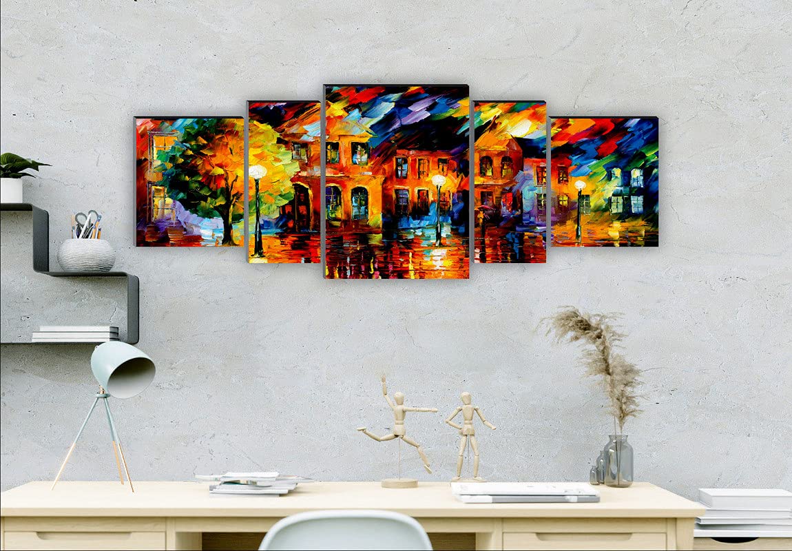 1ArtofCreation Religious, Animals, Floral Colourful Water lighting Modern Art Paint Attractive UV Coated Decorative Wall Painting , Large , 18" X 42" Inch CANFPNL31123 , Multicolour - Set of 5 1