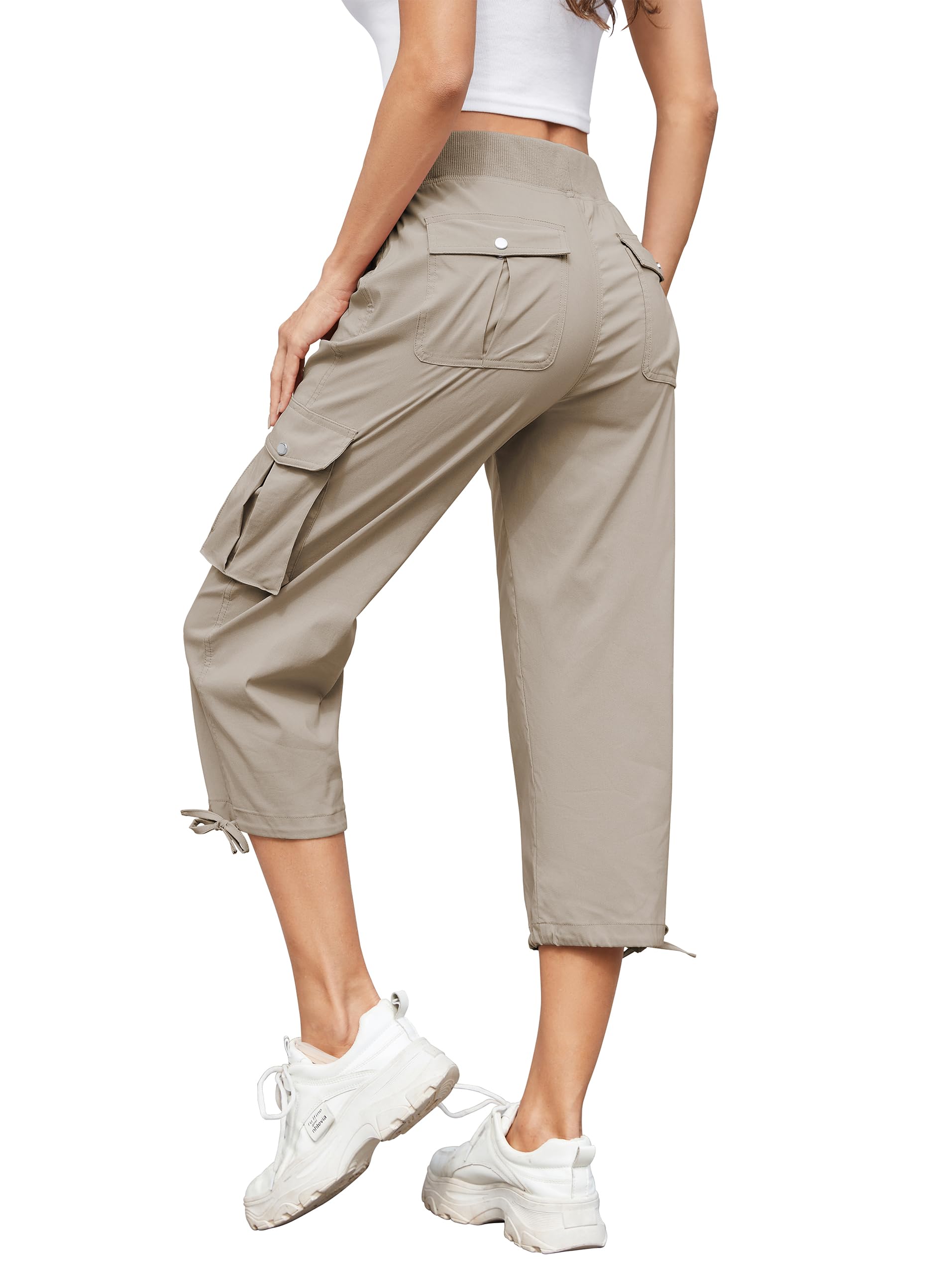 Hormtaer Hose Damen 3/4 Sommer Casual Cargohose Caprihose Jogginghose Comfy Stretch Leichte Outdoor Sport Reise Wanderhose Mit 6 Taschen