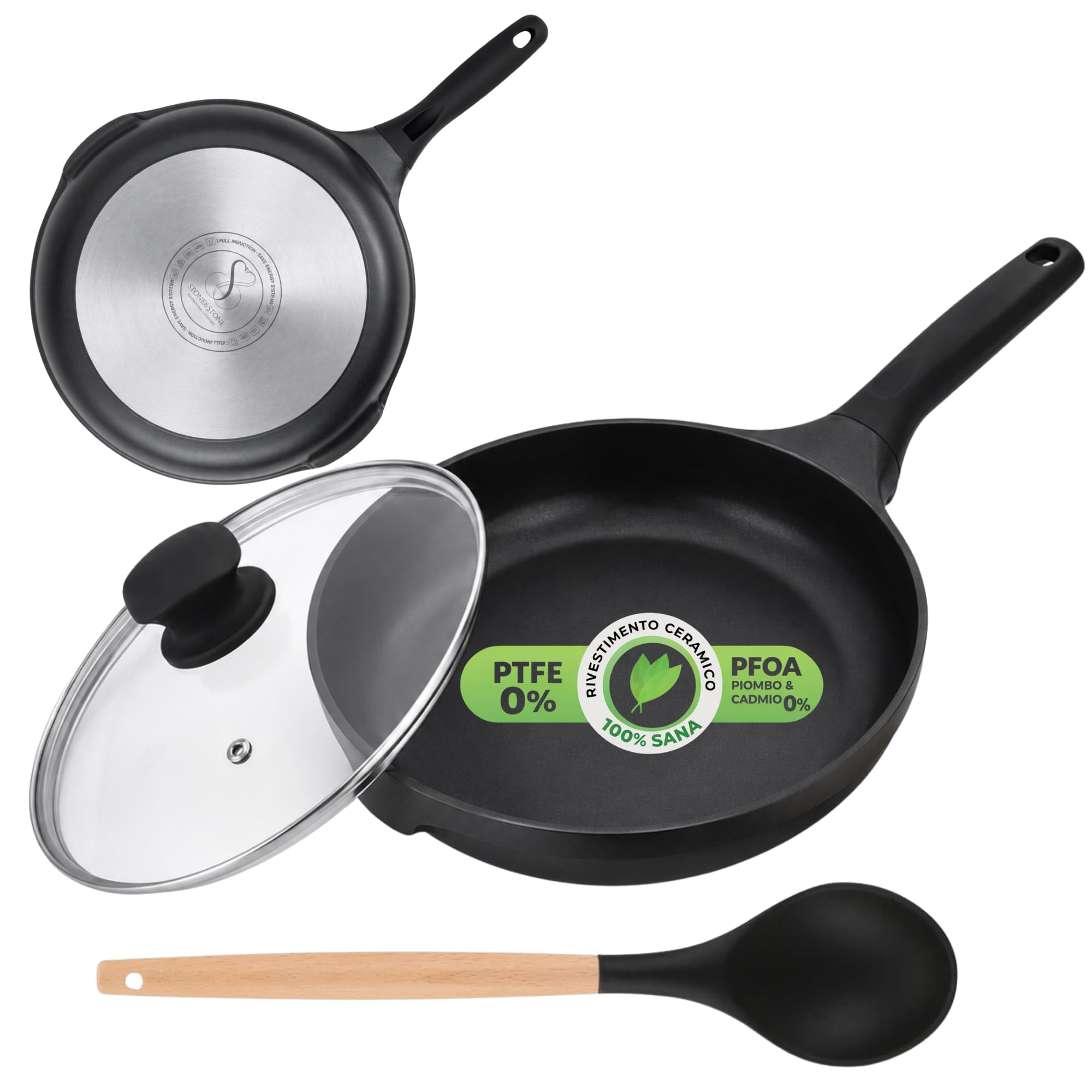 Poêle induction 28 cm Stone&Stone sans PFAS pour cuisiner sainement sans attacher