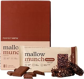 Perfect Keto Mallow Munch, Gluten Free, Cereal Bars, Breakfast Bar, Rice-Free, Low Sugar, Low Carb, Crispy, High Protein Snack, Healthy Snacks, 8g Protein, 2g Net Carbs, Chocolate, 8 Pack