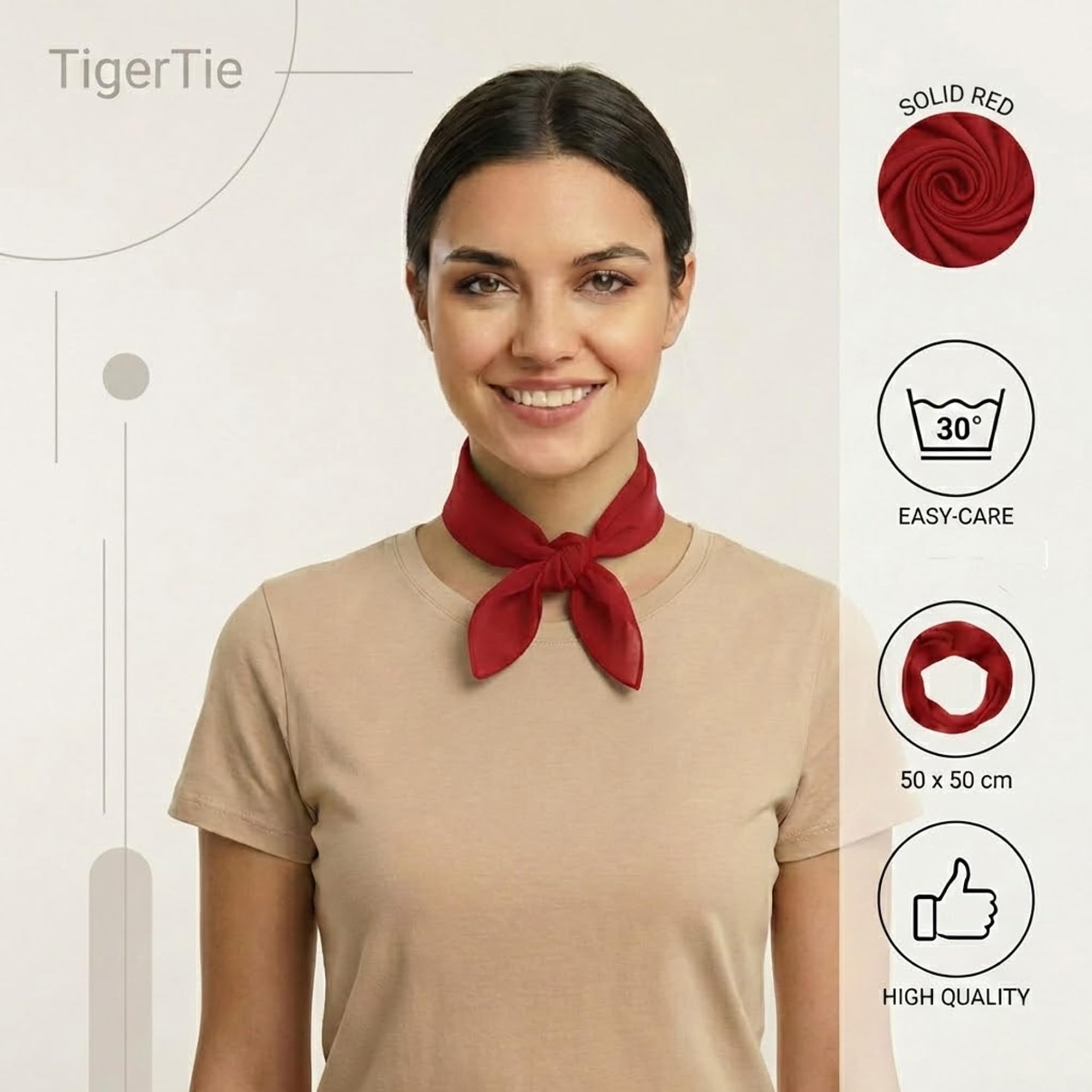 TigerTie Damska chustka szyfonowa w jednolitym kolorze - chusta na szyję rozmiar 50 cm x 50 cm - Made in Italy