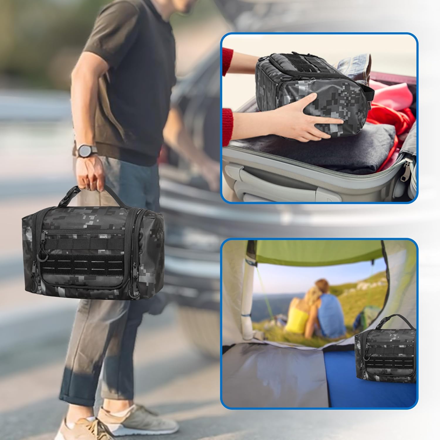 Hanging Toiletry Bag for Men, Tactical Dopp Kit Toiletry Travel Bag, Large Hygiene Organizer Shower Bag for Camping Outdoor, Black Digital - Image 7