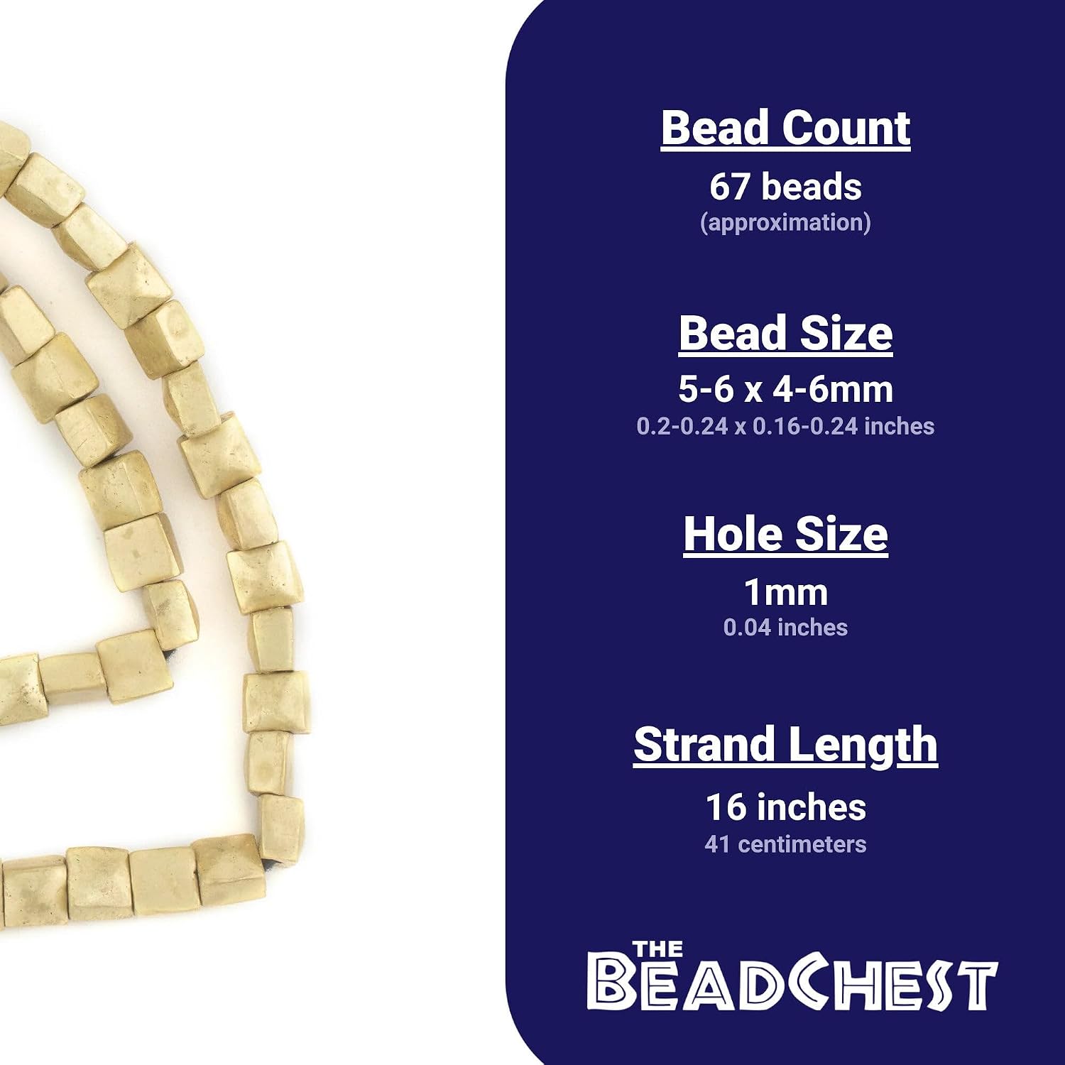 The Bead Chest Brass Flat Square Beads 6mm, Full Strand of Quality Metal Spacers for DIY Jewelry Design