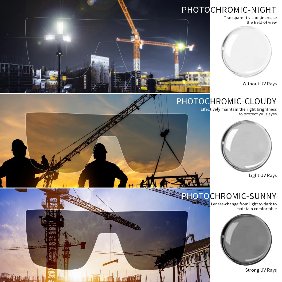 Przejściowe fotochromowe okulary ochronne dla mężczyzn kobiet owijane okulary ochronne z ochroną przed promieniowaniem UV