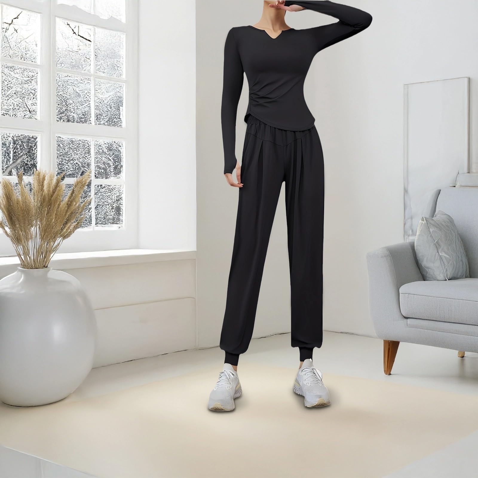 Tc54014 Ensemble de 2 pièces pour femme, tenue de pilates noir, XXL, tissu polyester-élasthanne pour plus de confort et d'ajustement