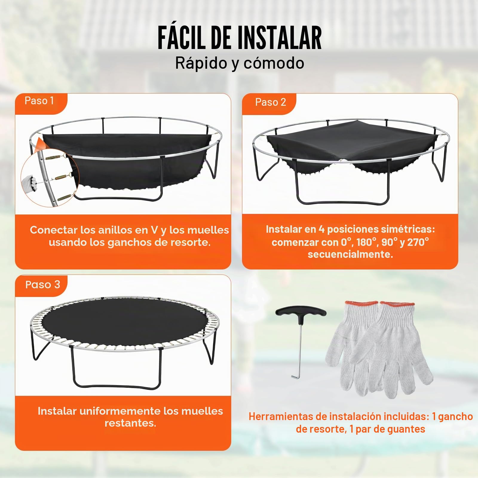 VEVOR Colchoneta de Repuesto para Trampolín, Se Adapta a Un Marco de 426 cm, Resistente a los Rayos UV con Herramienta de Resorte y Anillos en V Duraderos, Se Adapta a Resortes 16,5-17,8 cm de Largo