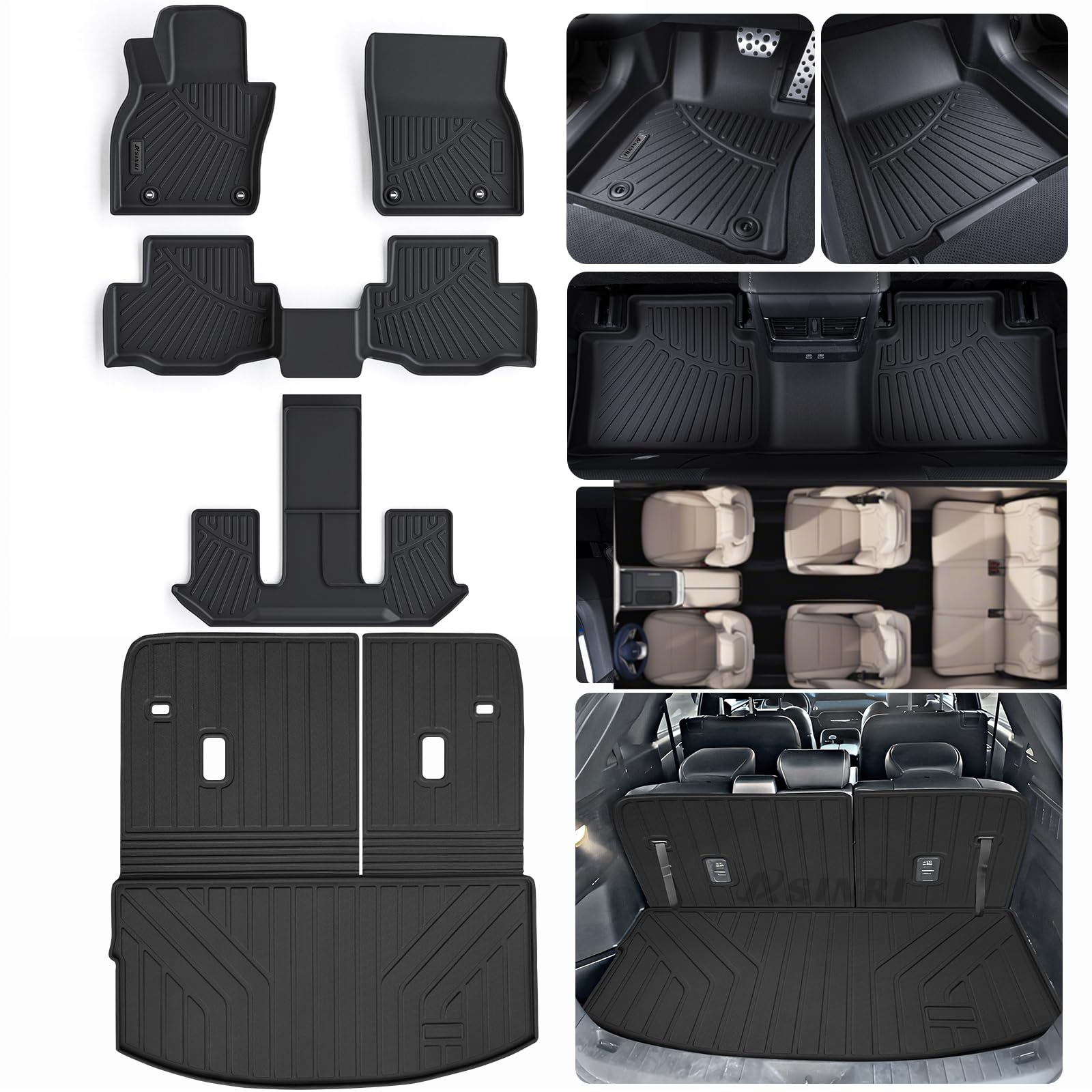 Floor Mats & Trunk Mat & Backrest Mat for 2024 Mazda CX90 (Only 7 Seats-2 Row Bucket Seat),Backrest Mat Not Fit for 6 and 8-Seats Version (2+2+3),Floor Liners with Cargo Liners for CX-90