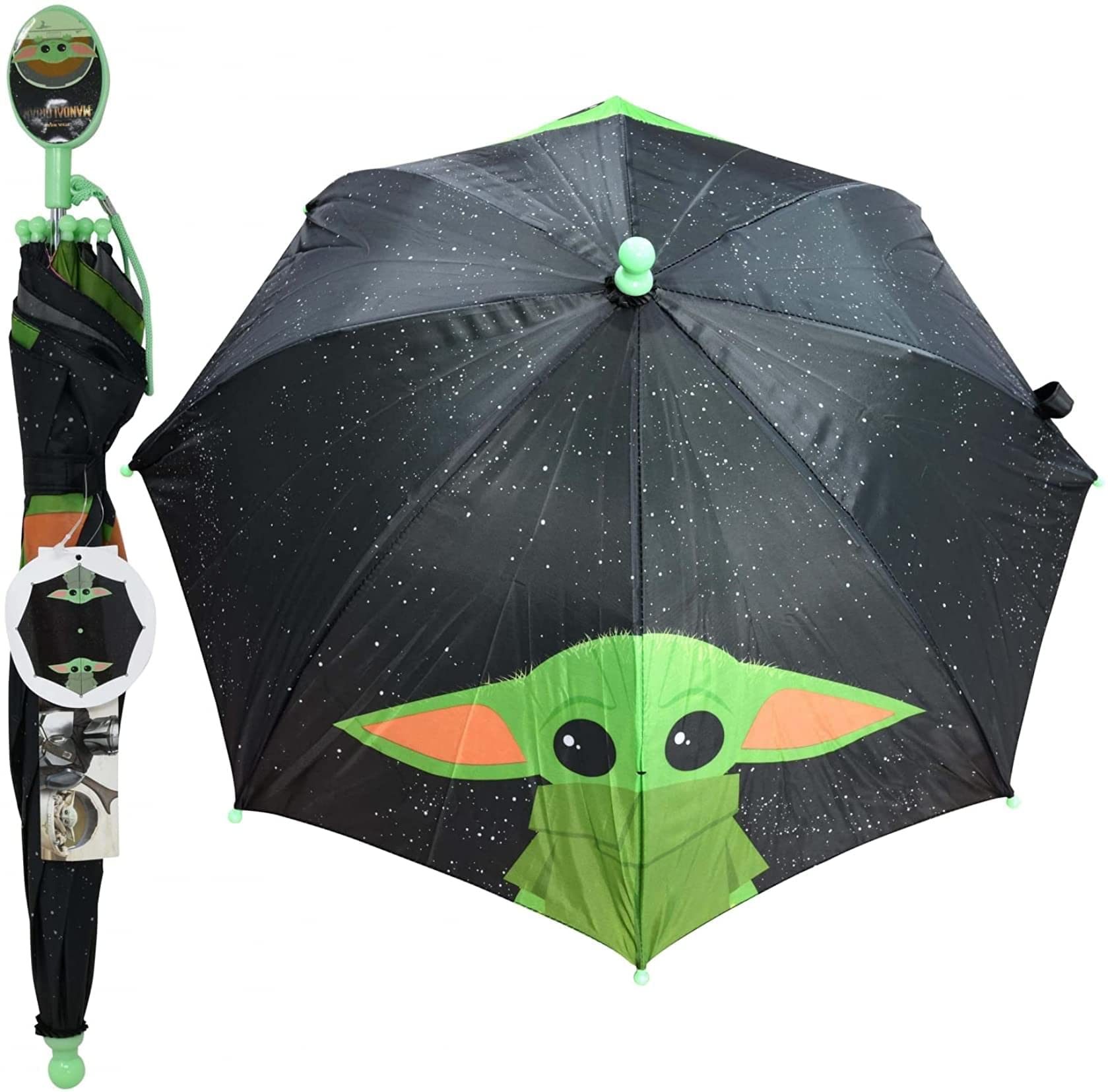 Disney Kid's Star Wars Mandalorian Stick Umbrella with Clamshell Handle, Black