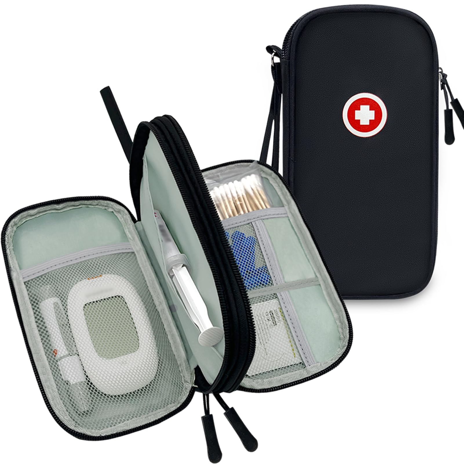 Diabetic Supplies Travel Case, Carrying Bag Organizer For Diabetes Testing Kit, Blood Glucose Monitor Kit with Meter, Blood Sugar Test Strips, Lancets, Lancing Device, Alcohol Wipe (Case Only)