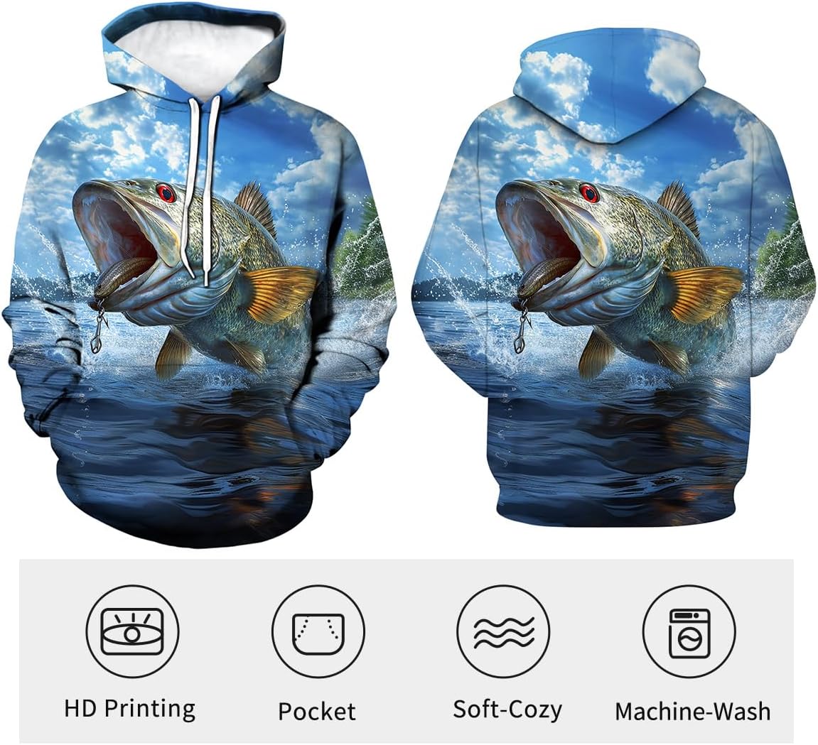 Novelty Long Sleeve Hoodie Funny Fashion Fishing Print Sweatshirts - Image 4