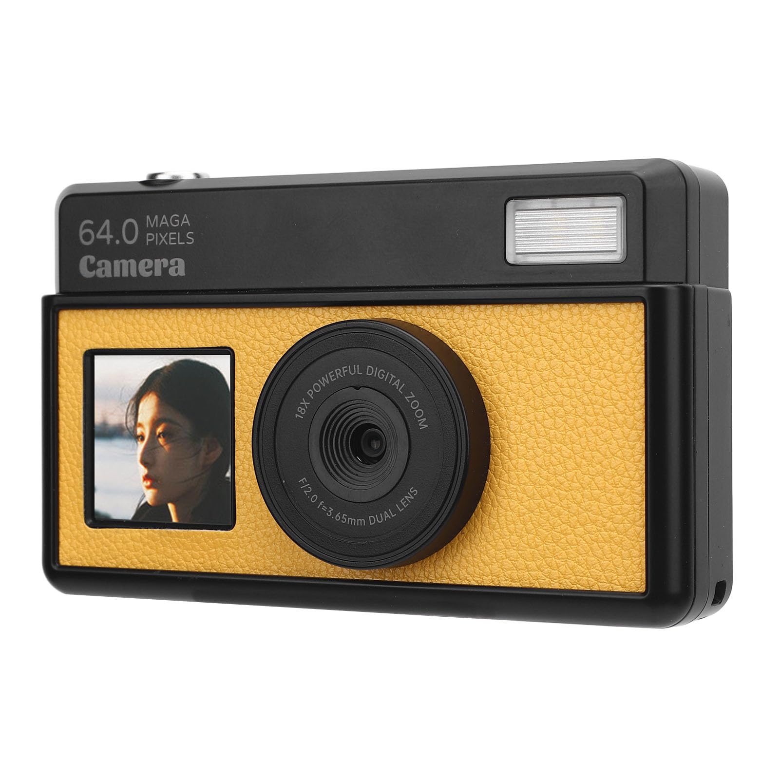 4K 64MP Digital Camera with 18X Zoom Autofocus – 2.8in Retro Screen, LED Fill Light & Multiple Filters for Vlogging, Travel, and Photography (Yellow Black)