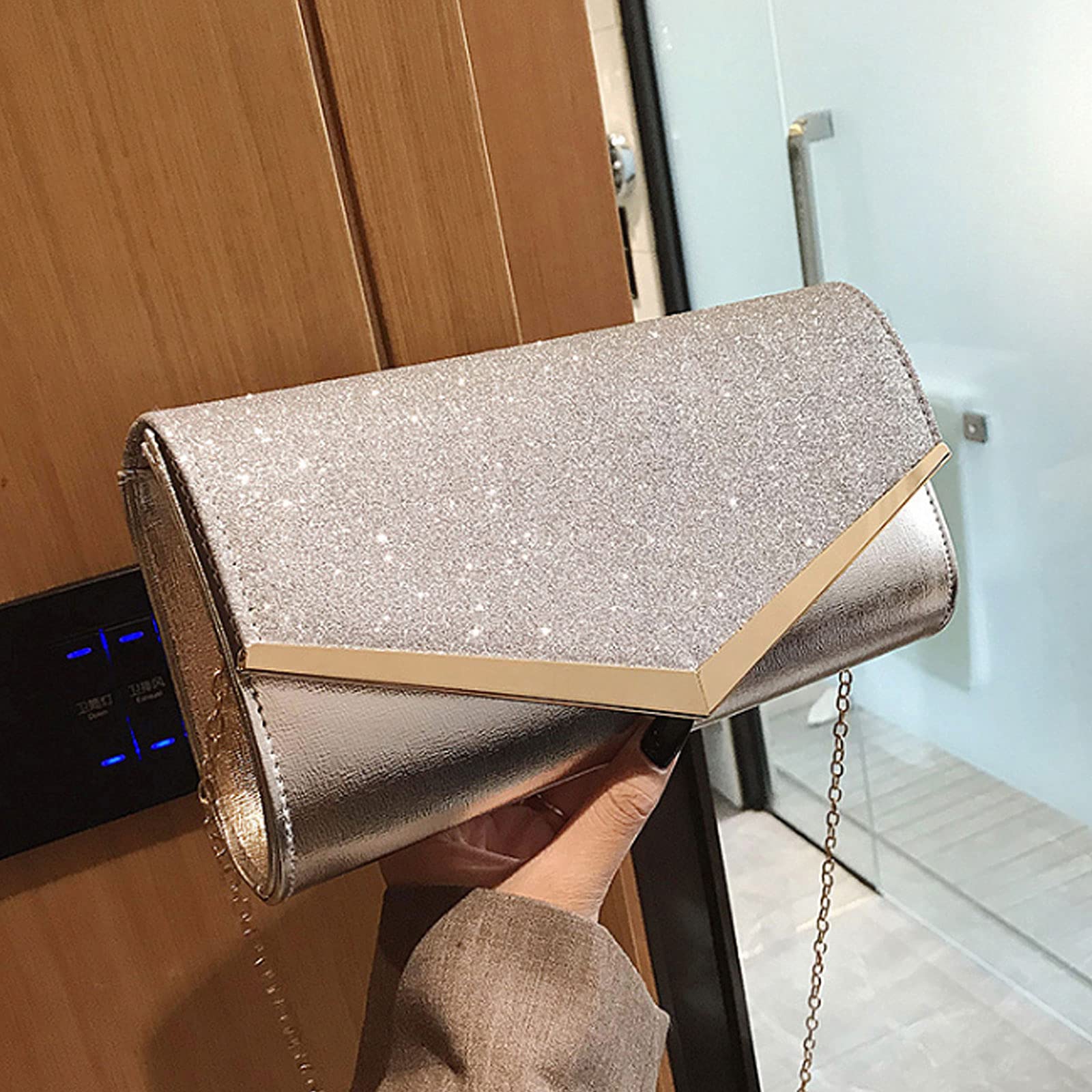 Milya Borsa da sera da donna con brillantini, con strass, per matrimoni, feste, avambracci, borsa a tracolla con tracolla
