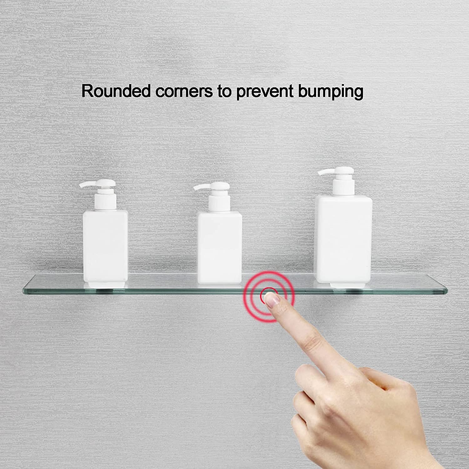 Tempered Glass Bathroom Shelf Aluminum Storage Rack Rectangular 30 40 50cm 1 Tier Silver Sand Sprayed Wall Mounted - 13 - View #6