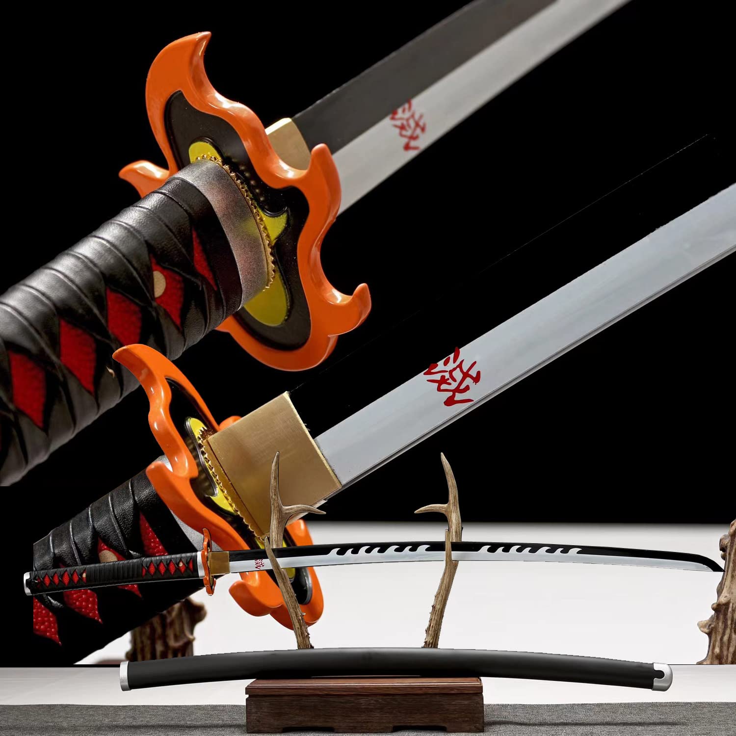 Japanese Anime Sword Demon Slayer Katana Sword, Handmade 1045 Carbon Steel Samurai Katana, Full Tang Handmade Sharp Cosplay Katana,Real Weapons (Kamado Tanjirou Knife II)