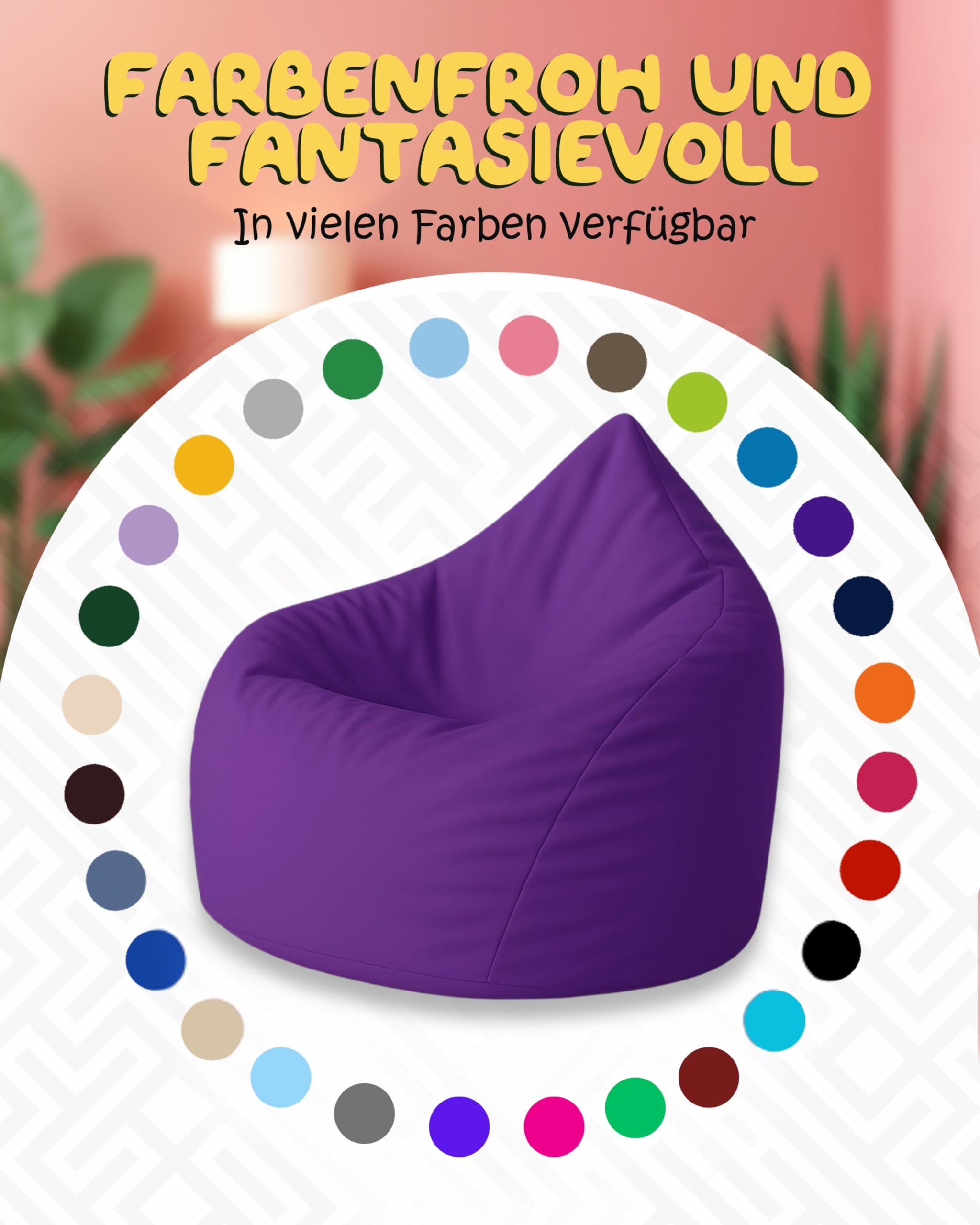Patchhome Pouf a forma di goccia con chiusura lampo ricaricabile – per interni ed esterni – con imbottitura in polistirolo – disponibile in 3 misure XL – altezza 105 cm, diametro 65 cm viola