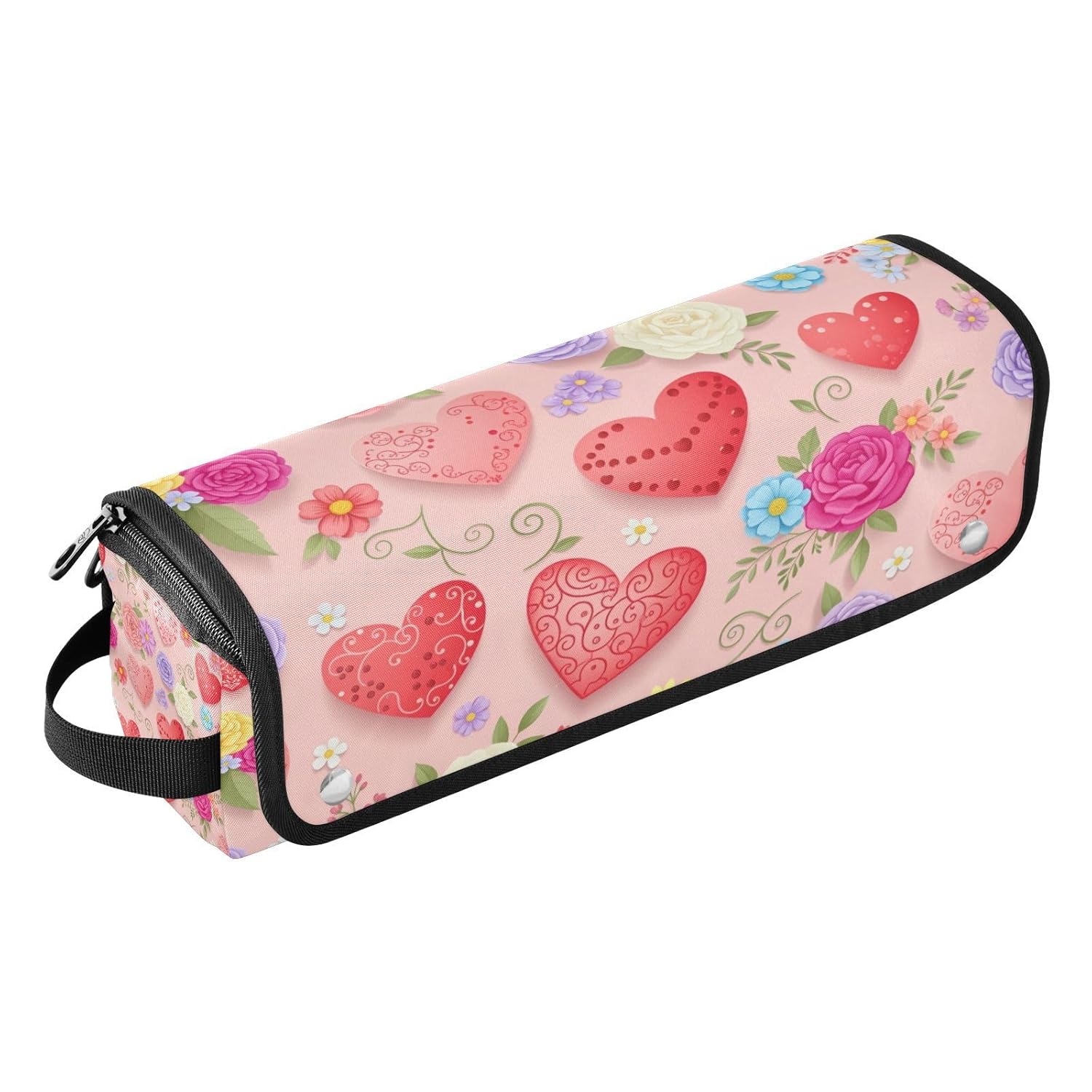 Valentines Hearts Flowers Hair Tools Travel Bag Portable Hair Accessory Organizer with Heat Resistant Mat 2 in 1
