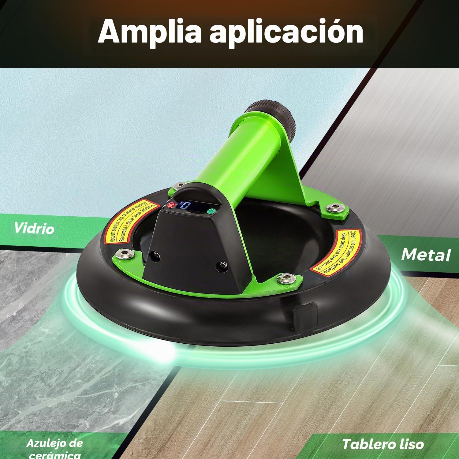 Bonvoisin Ventosa Eléctrica para Azulejos 160kg/350lbs para Vidrio (EU) | Potencia De Succión 350LBS/160KG, Manómetro Visible, 2 Baterías 2000mAh, Paquete De 2, Funcionamiento Un Solo Botón