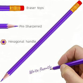 24 Pcs Erasable Checking Pencils, Pre-Sharpened, for Marking, Coloring, Tests, Grading, Office, (Purple)