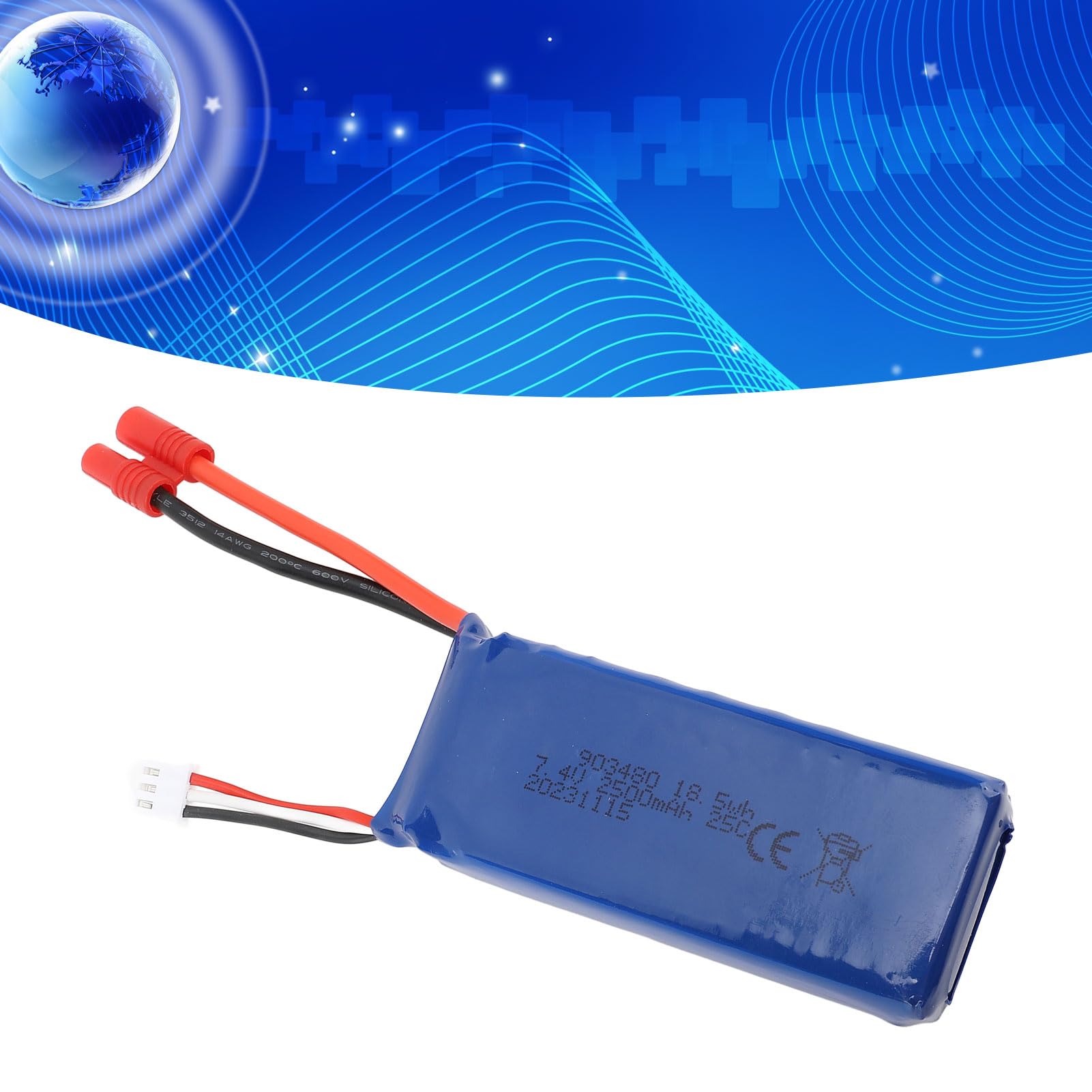 Alomejor Batterie Lipo, Décharge élevée Longue Vie Prévention surcharges 2500mAh 7.4V Batterie Drone for Pilotes Drones RC Professionnels Loisirs extérieurs