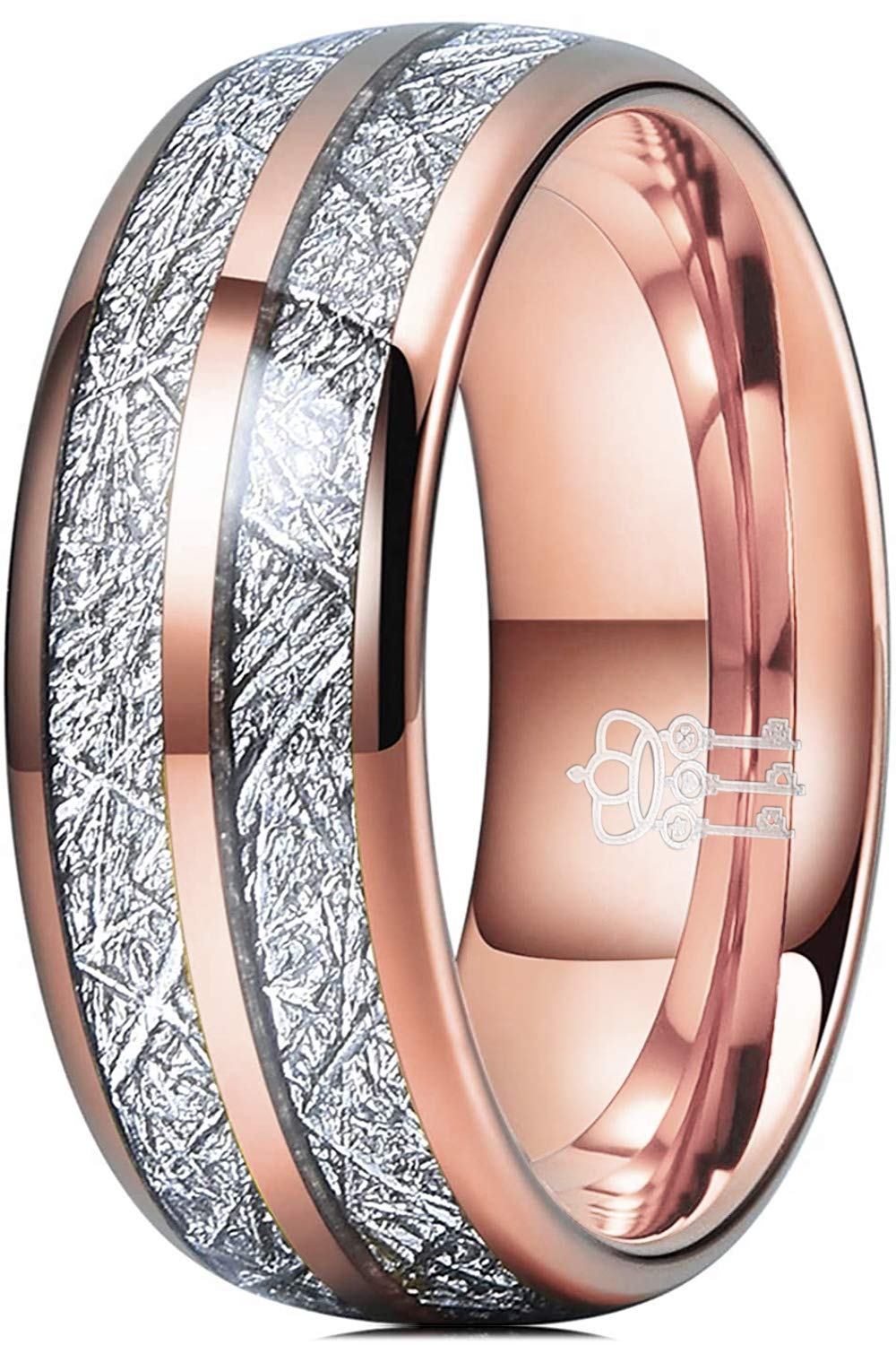 THREE KEYS JEWELRY 6mm 8mm Tungsten Wedding Ring Imitated Meteorite Silver Polished Band