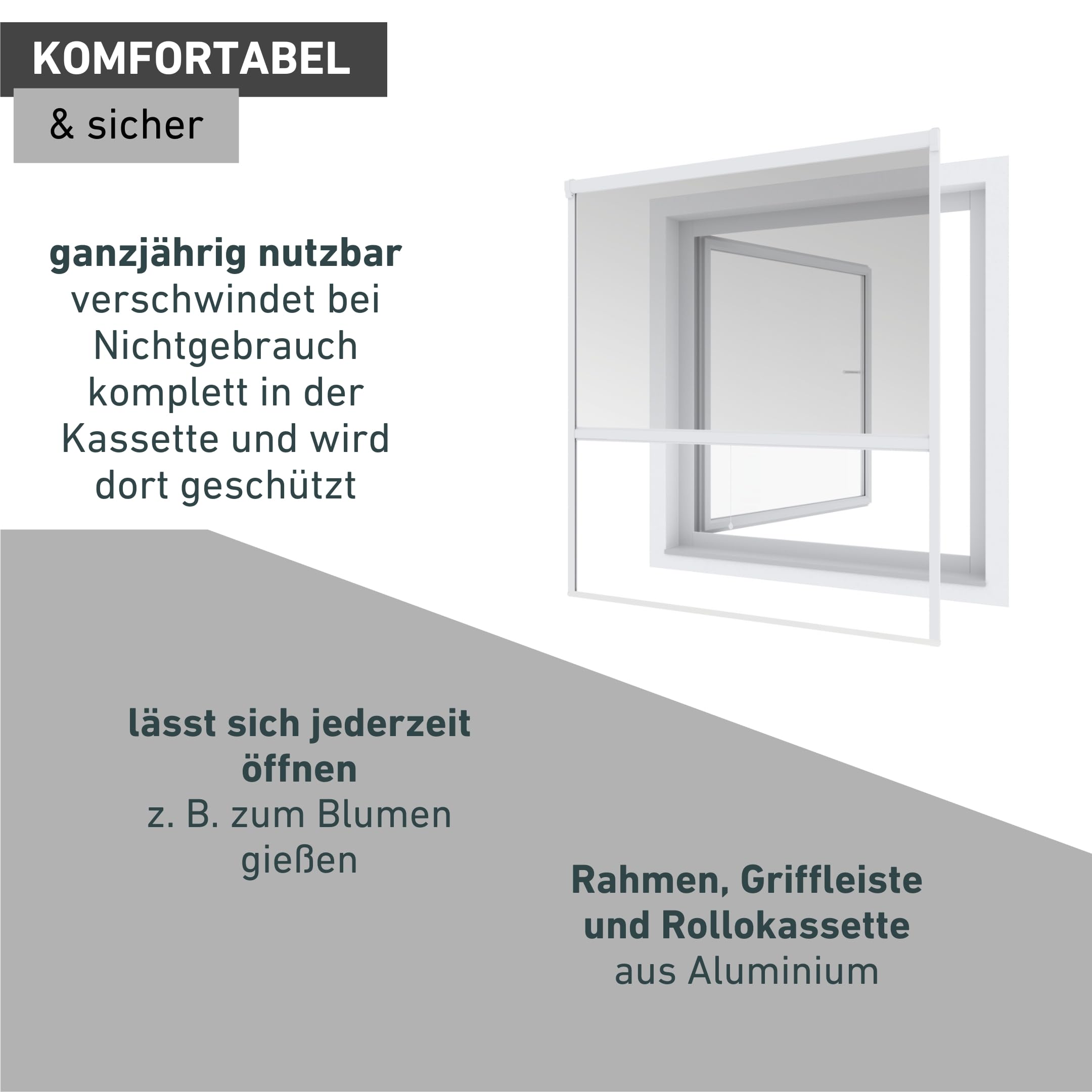 Windhager Insektenschutz Rollofenster zum Einhängen, Insektenschutz-Rollo, Fensterrollo als Mückenschutz, Fliegengitter, Selbstbausatz 100 x 160cm, weiß