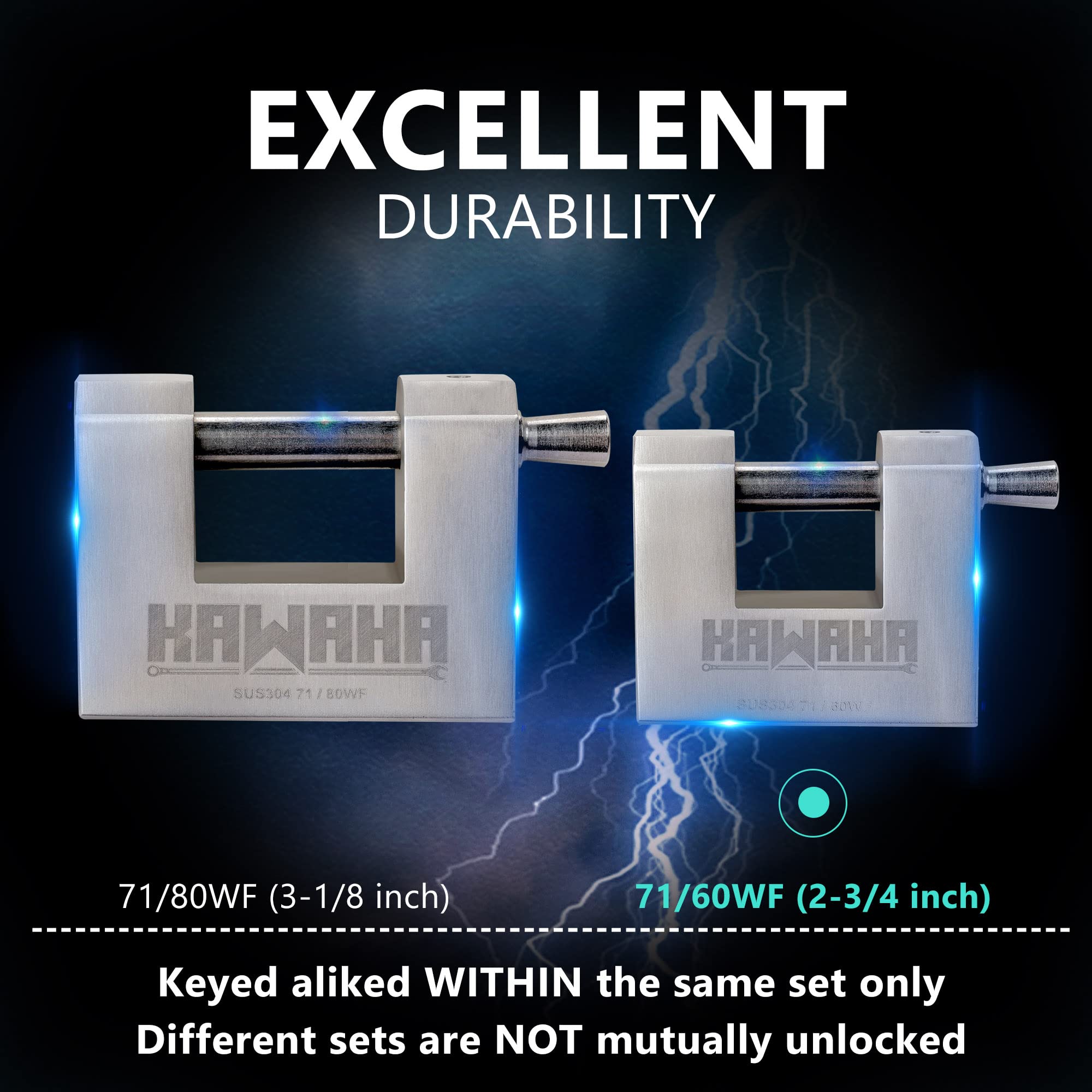 KAWAHA 71/60-2PS Stainless Steel D-Shaped Padlock with Stainless