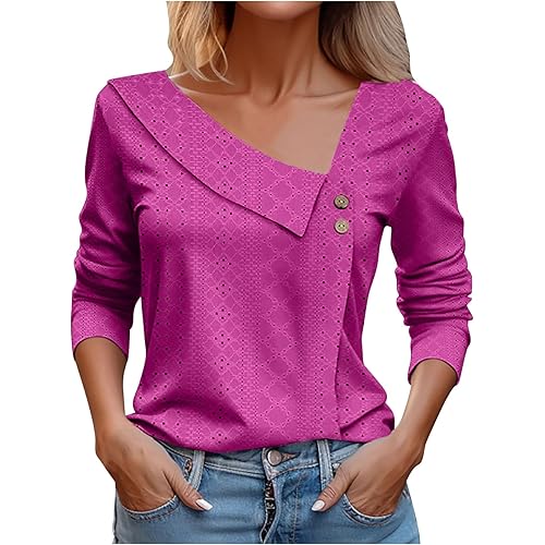 Asymmetric Tops for Women 2024 Trendy Casual Long Sleeve Shirts Fashion Tunic Tops V Neck Button Blouses Fall Clothes