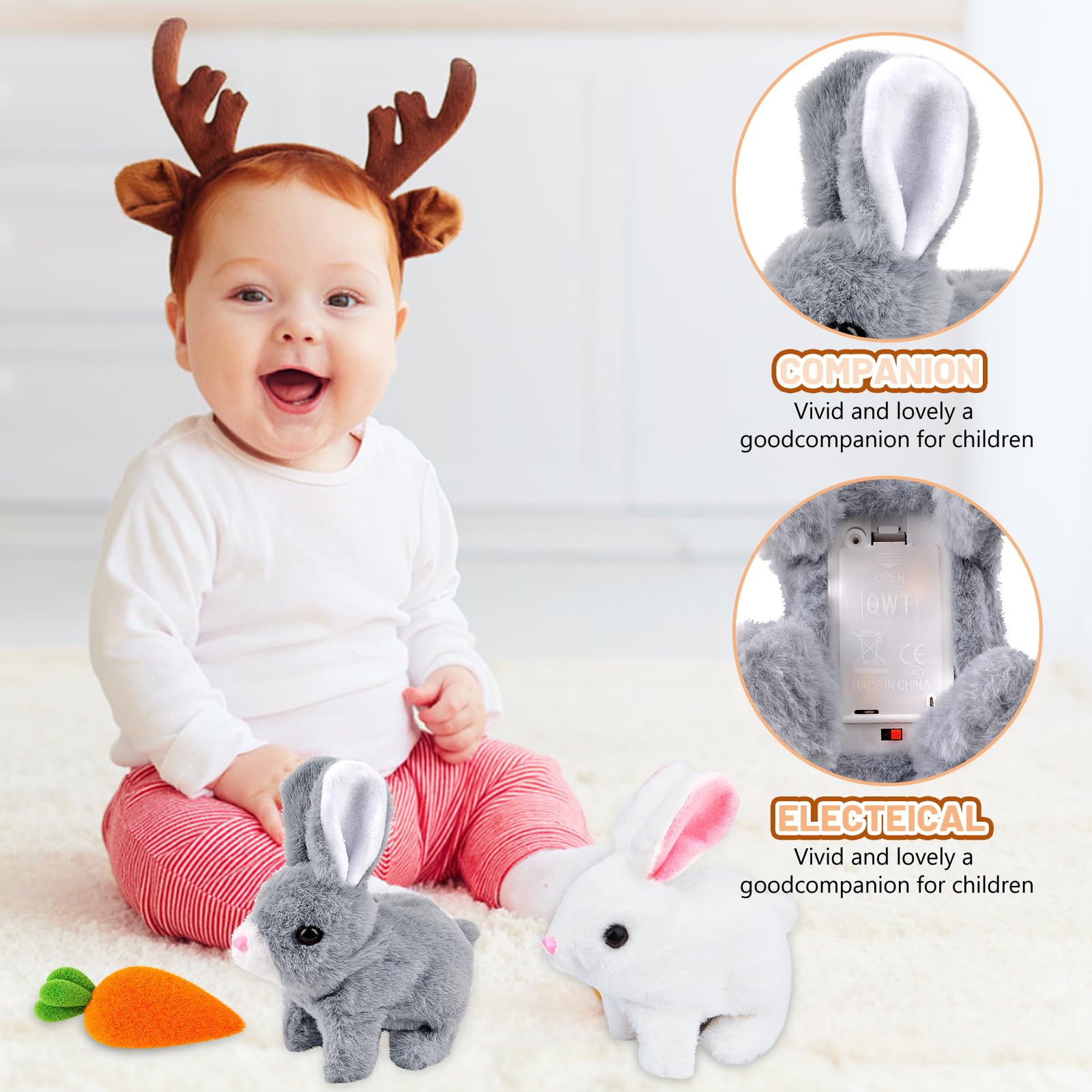 Pipihome Easter Bunny Toys Interactive Rabbit Toy with Carrot - Image 3