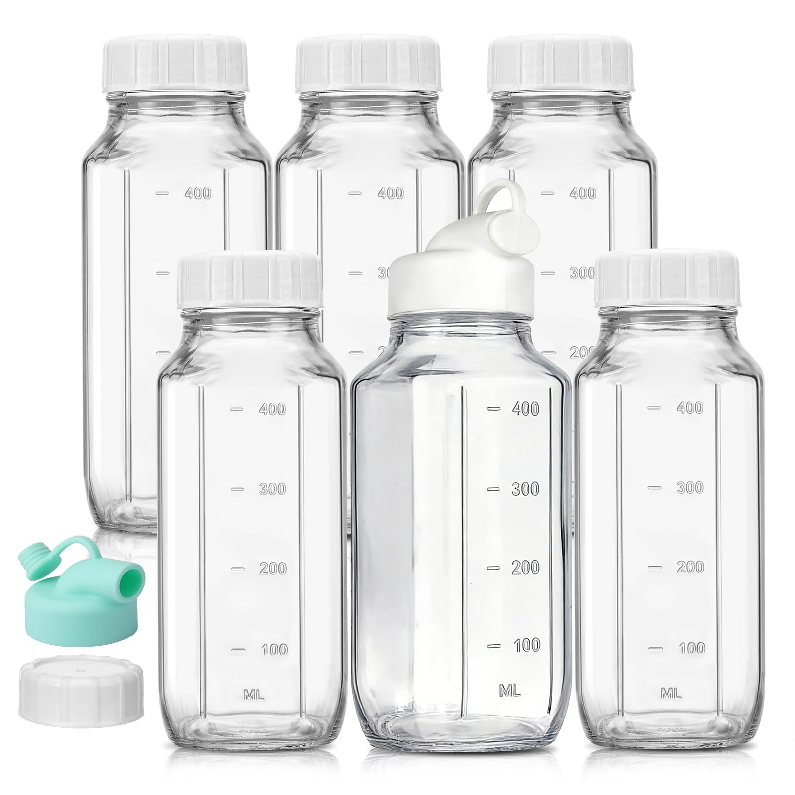 CUCUMI 6 Pack 16 Oz Glass Milk Bottles with Lids