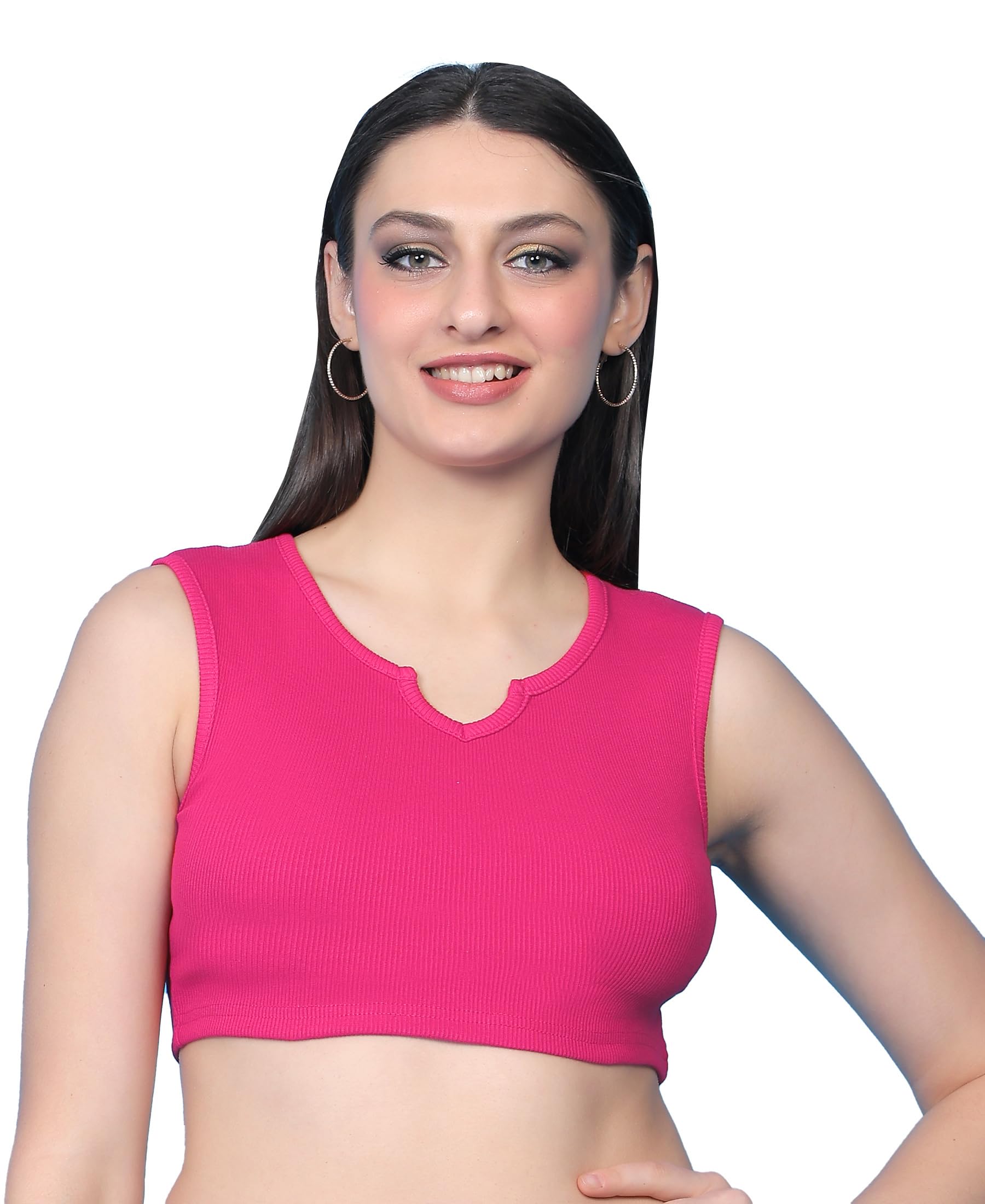 t t Women Ribbed Crop Top | Sleeveless Notch Neck Slim Fit Aesthetic Streetwear Top-picture-51