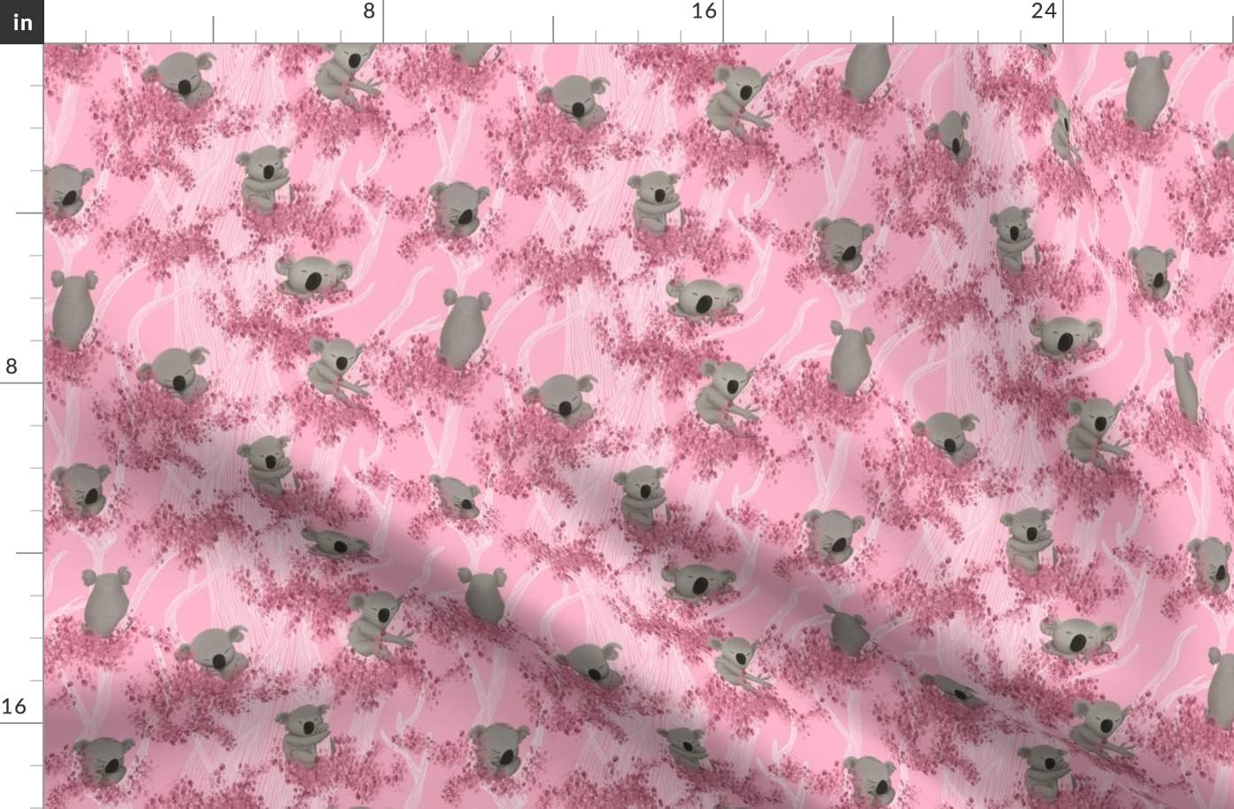 Spoonflower Fabric - Koala Bears Pink Eucalyptus Trees Background Bear Animal Printed on Organic Cotton Sateen Fabric by The Yard - Sewing Quilting Apparel Home Decor