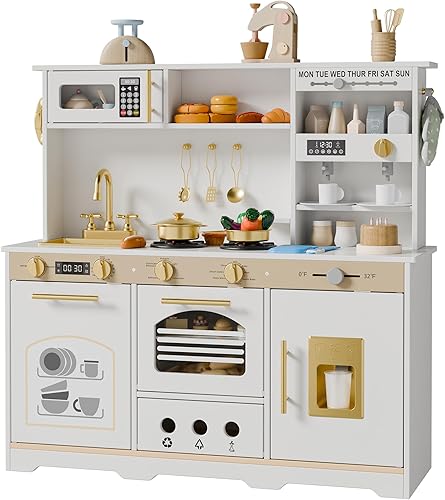 Miniatura 8 de Juego de cocina para niños, juego de cocina con 21 accesorios divertidos, juego de cocina de juguete con electrodomésticos realistas, almacenamiento