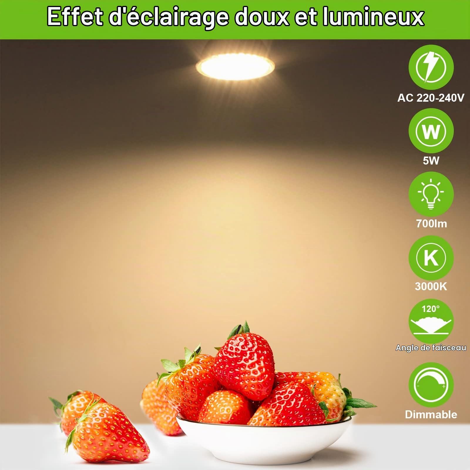Allesgute Lot de 10 Ampoules LED GU10 Dimmables, Matériau en Verre, Blanc Chaud 3000K, 5W 700lm, Angle de Faisceau 120° - Remplacement pour Ampoules Halogènes 45W
