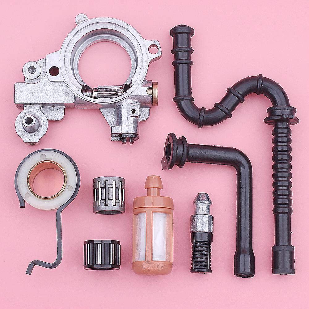 Accesorios Kit de cojinete de aguja de embrague de engranaje helicoidal de bomba de aceite compatible con motosierras Stihl MS361 MS341 1135 640 3200 1117 640 3800 línea de filtro de aceite combustibl