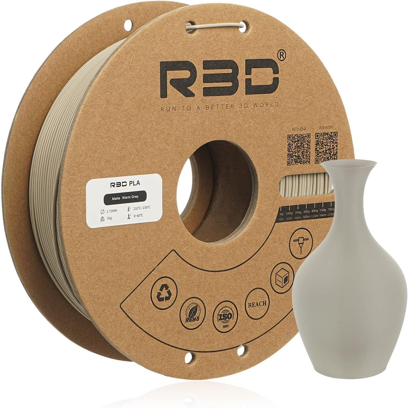 R3D - PLA High-speed - Gris Chaud Mat (Matte Warm Grey) - 1,75 mm - 1 kg Refill main image 1