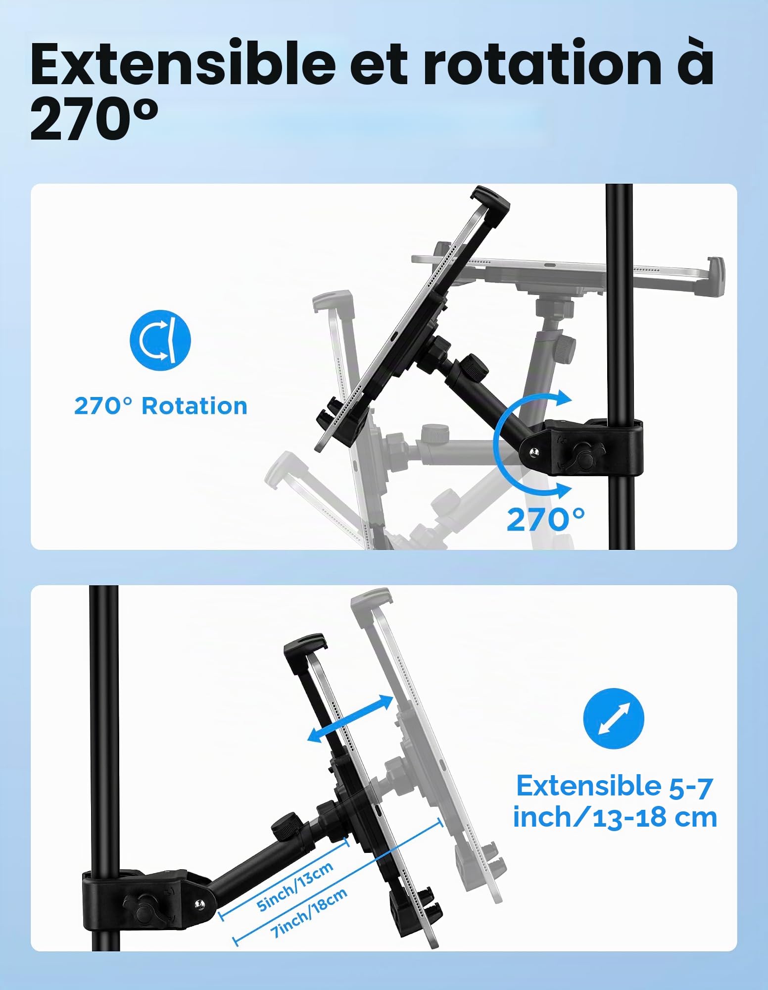 LZSIG Support de tablette et batterie externe mis à jour pour pied de micro, support de microphone réglable pour musique, clip pour iPad et téléphone, compatible avec iPhone, Android, tous les