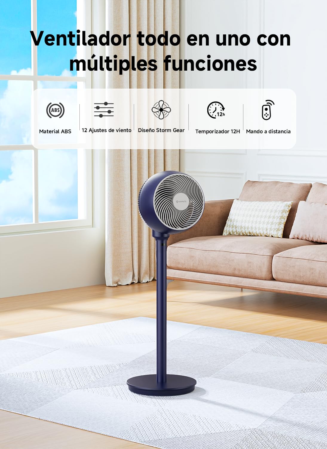 AIRMATE Ventilador de Pie Silencioso 25dB, 100cm Ventilatore Pie Oscillante con Vento Forte Ventiladores Circulación Aire de 1600m³/h 12H Timer Control Remoto,Dormitorio Hogar Oficina Fan Aspa de 30cm