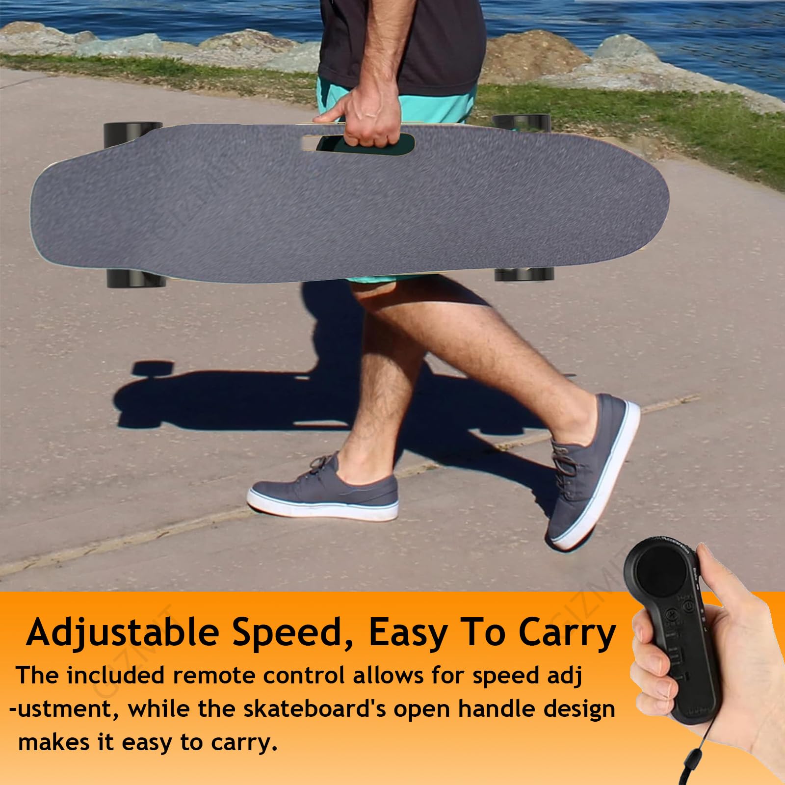 Skateboard électrique Tout-Terrain, avec télécommande et Moteur de 450 W, 3 Modes, Vitesse maximale de 24 km/h, Plateau à 7 Couches, idéal pour Les débutants et Les Adolescents