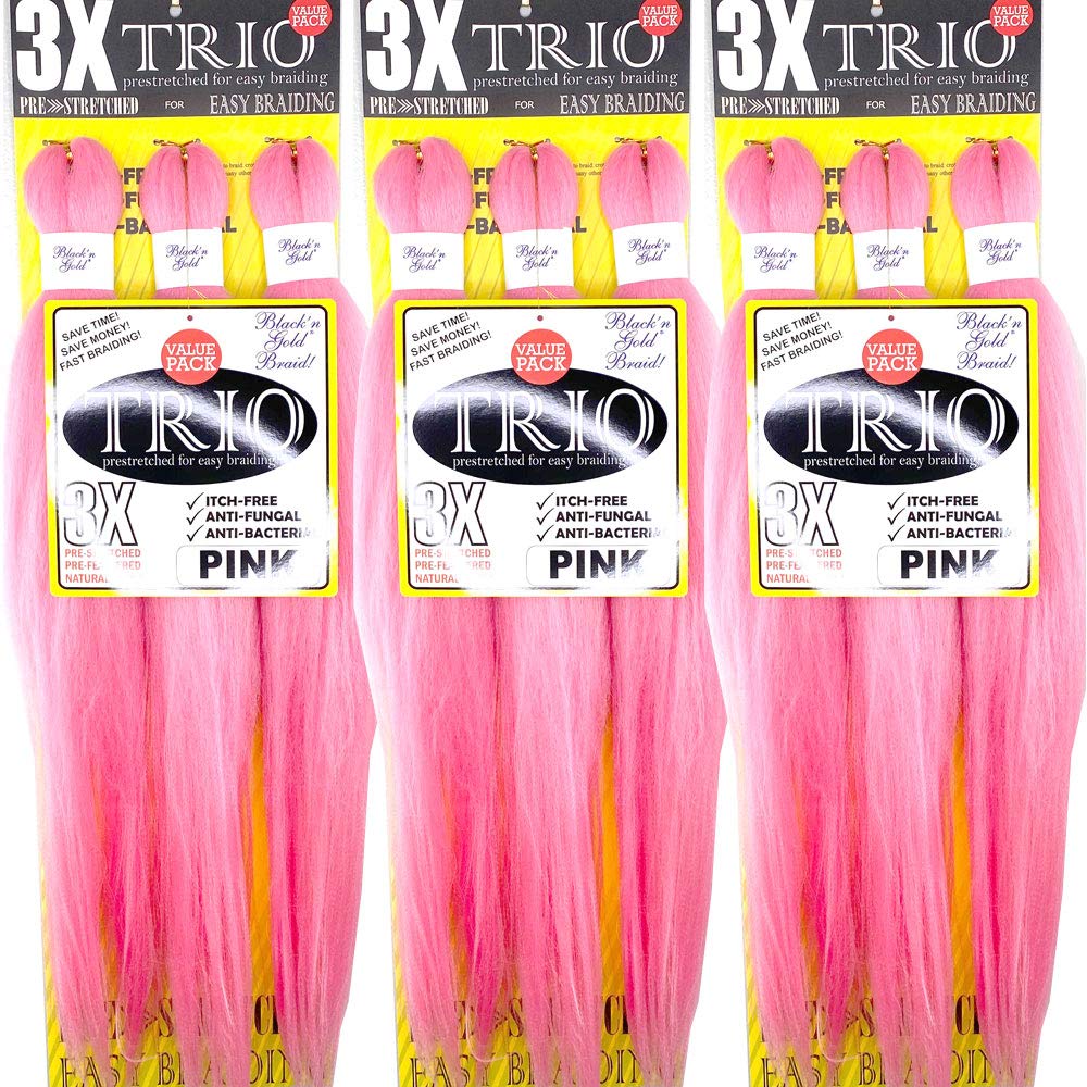 Amazon.com : BNG Trio 3X Pre-Stretched Braiding Hair 28" for Easy Braid  Professional Itch Free Synthetic Fiber 3 PACK Hair (9 bundles) (#Pink) :  Beauty & Personal Care