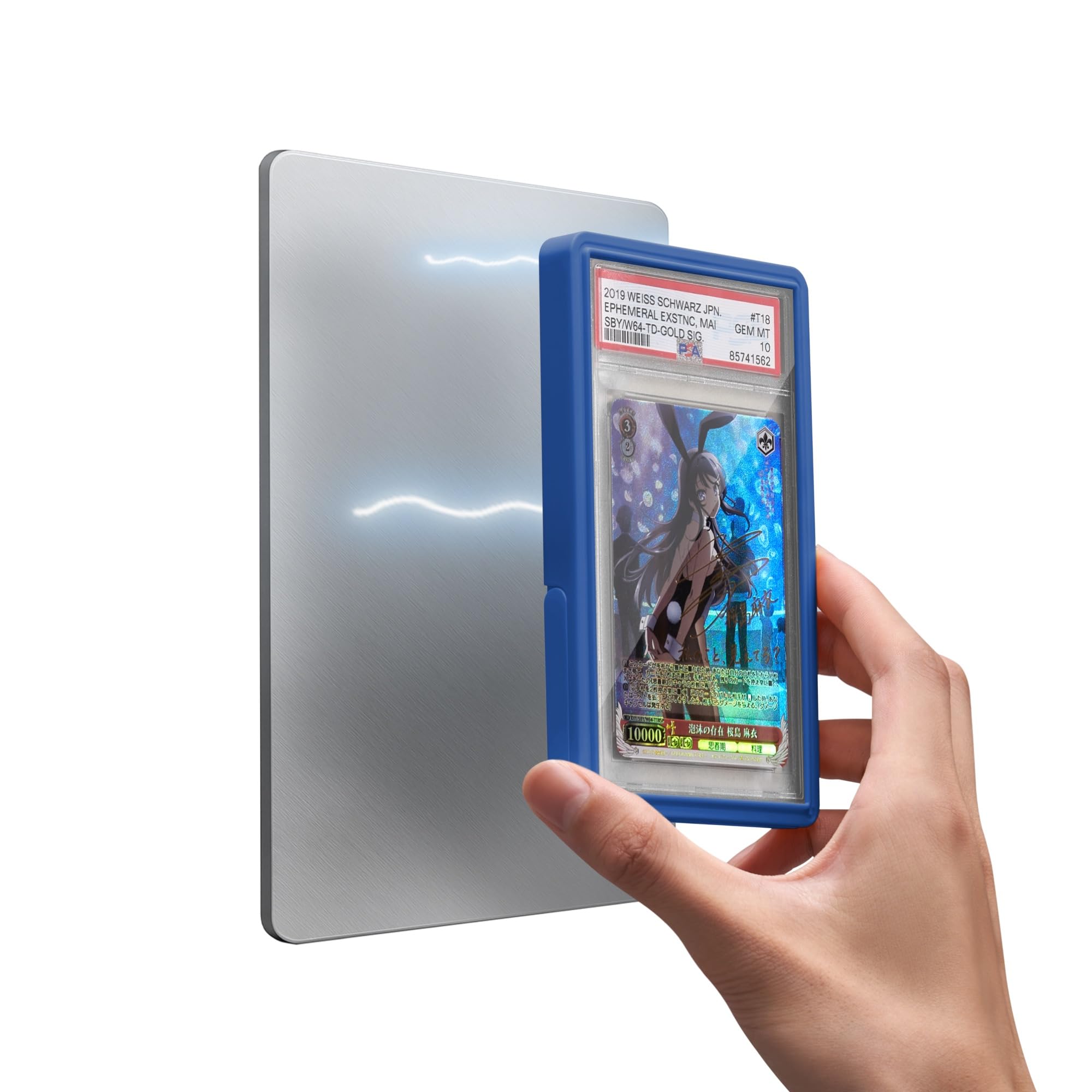 Mage Tech Blue Collector Graded Card Guard Case For Psa Slab Protector – Snap To Steel/Iron, Built-In Stand, Magnetic Wall Display, Stackable Design, Tpu & Pc (, 3. Plus 1Ct)