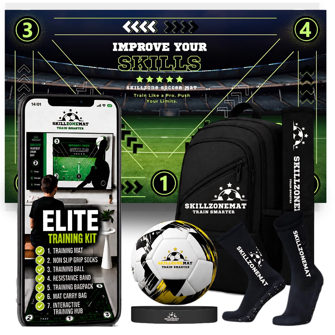 SkillZone Soccer Training Mat – Soccer Dribbling & Footwork Trainer with SkillZone Interactive Training Hub | Soccer Skills & Ball Control Practice for Kids & Teens | Indoor & Outdoor Agility