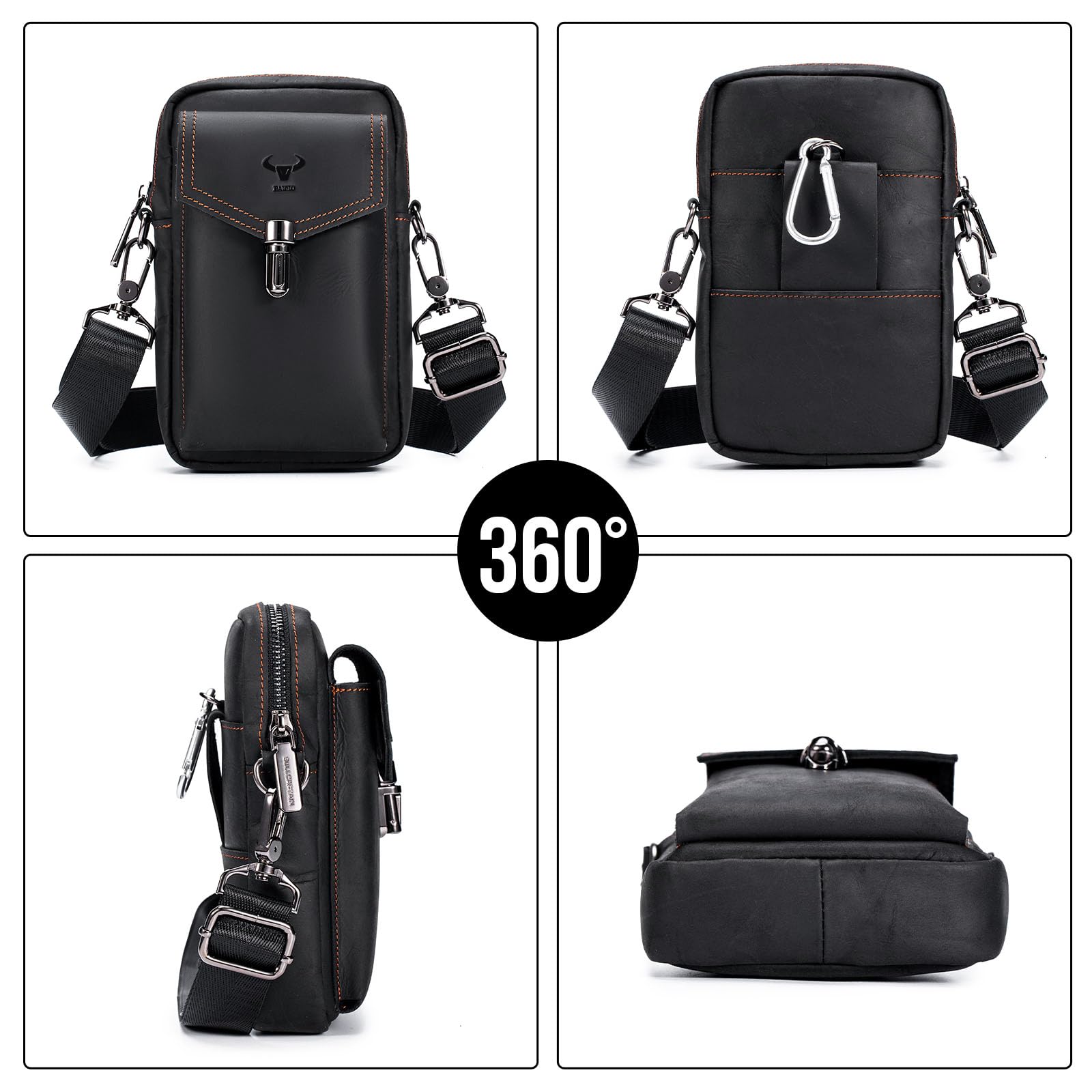 BAIGIO Pochette Homme en Cuir, Pochette Ceinture Téléphone Portable avec Passant, Sacoche Ceinture Homme, Multi-usages Taille Sac