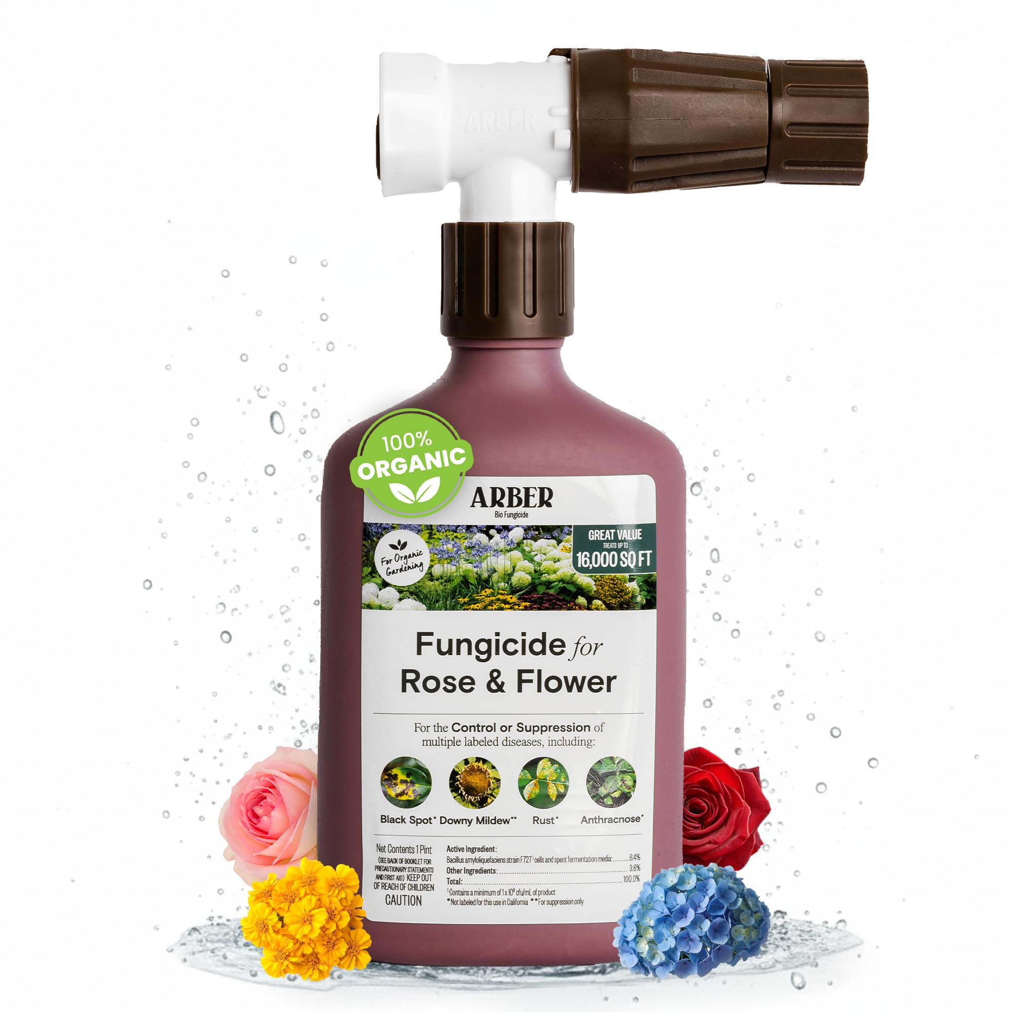 Organic Fungicide—Roses & Flowers, 16oz Ready-to-Spray | Stops Powdery Mildew, Black Spot, Rust, Blight | Bacillus amyloliquefaciens F727 | Pet-Safe, Pollinator-Friendly Garden Disease Control