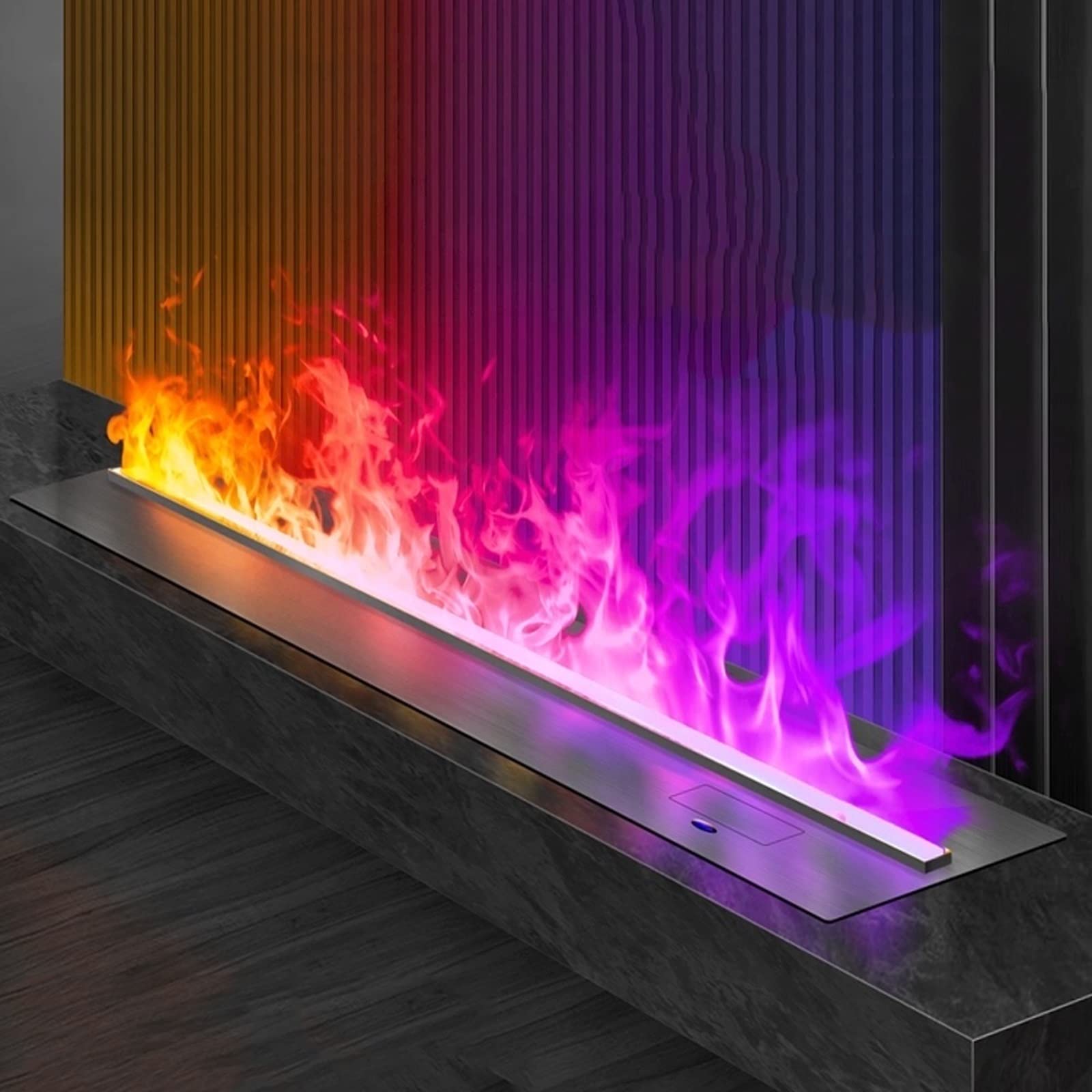 Kominek elektryczny Kominek elektryczny Kominek metalowy Panel 7 kolorów Wkład płomienia Kominek ścienny z pilotem i ukrytymi przyciskami Kominki 3D，One Color-800cm
