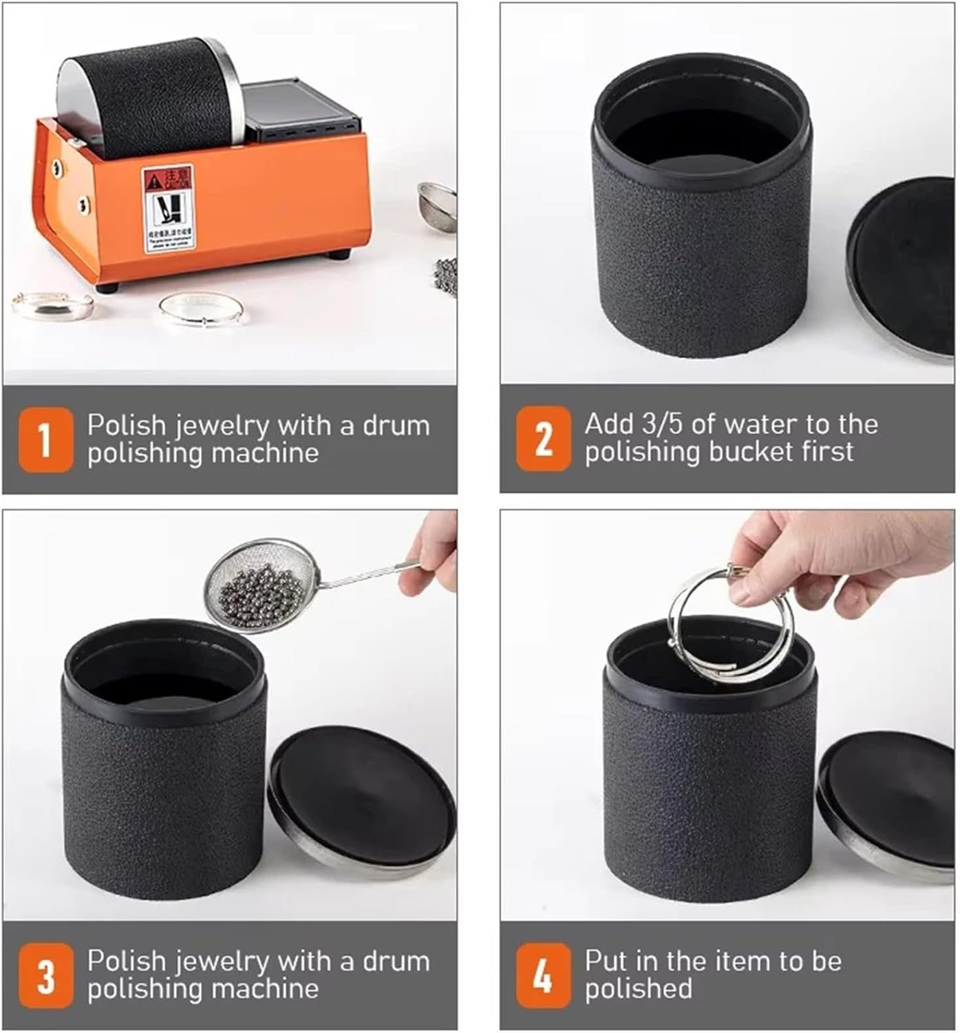 Jewelry Polishing Machine Rubber Tumbler Drum Grinder For Gold Silver Metal Gemstone Precision Finishing Household(Orange)