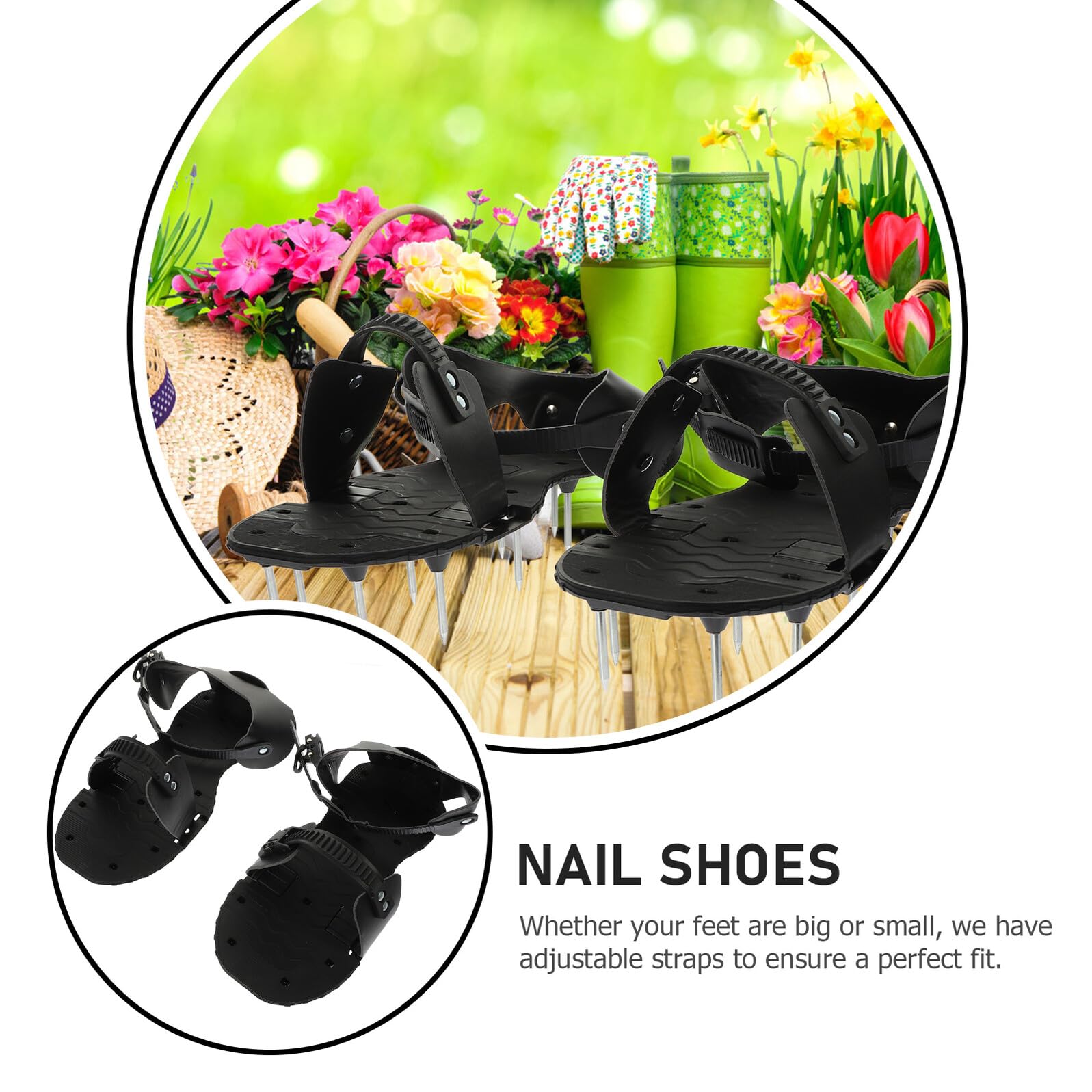 SEWACC Zapatos Aireadores de Suelo y Picos de PU Negro para Jardinería Correas Ajustables Herramienta Pesada para Airear Césped en Jardín