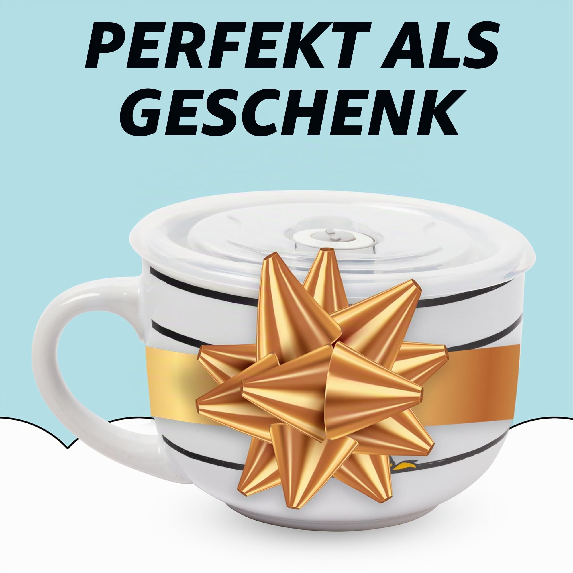 Silver Buffalo Peanuts Snoopy and Woodstock Suppentasse aus Keramik mit belüftetem Kunststoffdeckel, 680 ml | Woodstock mit belüftetem Kunststoffdeckel, 0,71 Liter